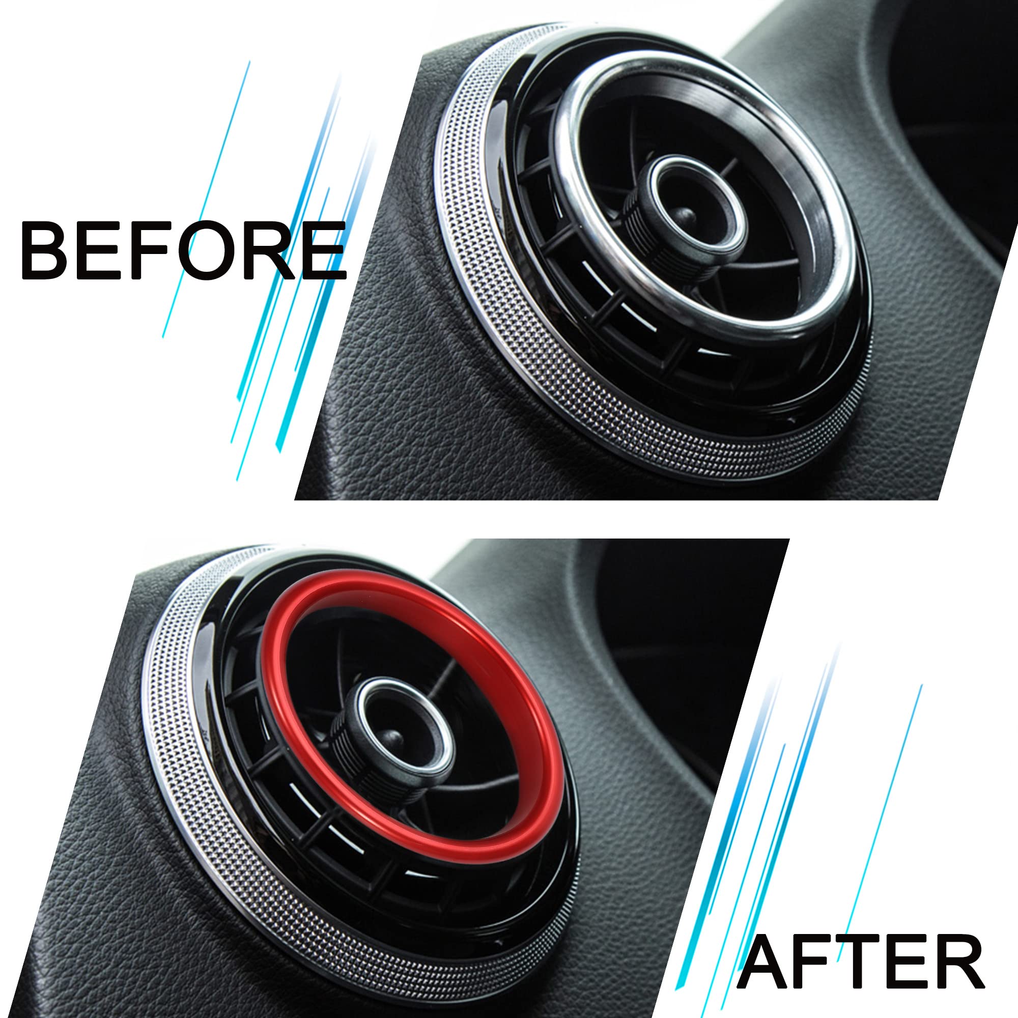 TOMALL 4pcs Aluminum AC Vent Outlet Ring Cover Compatible with Audi A3 S3 RS3 Air Conditioning Inner Vent Trim Decoration Interior Accessories (Red-Inner Ring)