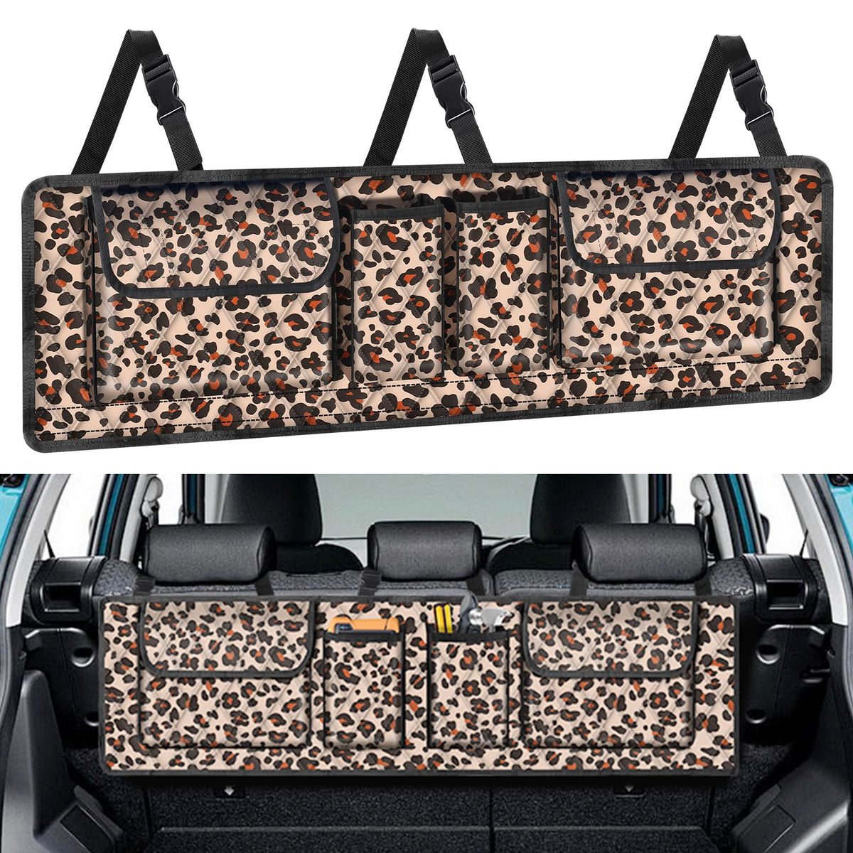 Femuar Car Trunk Organizer, Large Capacity Backseat Trunk Organizer(41''*10''), Hanging Car Storage Organizer With Lids, Car Org