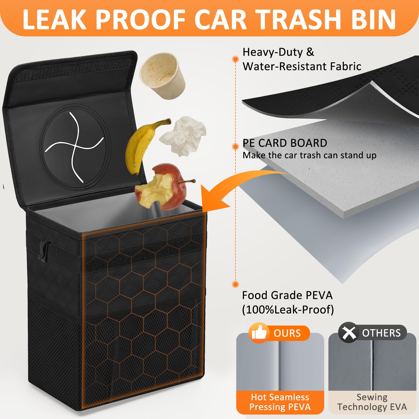 Vankor Car Trash Can For Car Cute, Car Trash Bag Bin Hanging Waterproof Automotive Car Garbage Cans Leak Proof Vehicle Trash Can