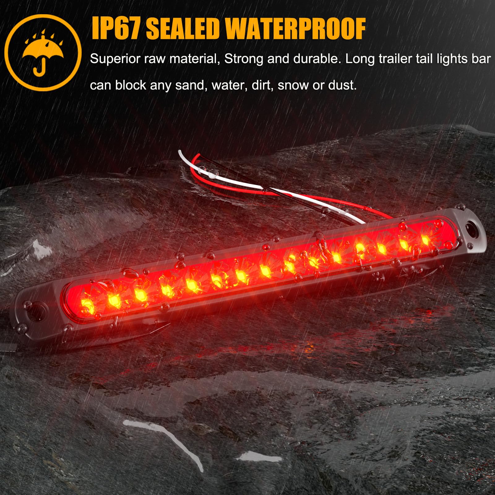 Pseqt 10' 15 Led Trailer Brake Tail Light Bar Stop Change Tail Lights Assembly Id Clearance Strip Red Light Waterproof For Wrangler Golf Cart Offroad Truck Rv Utv Atv