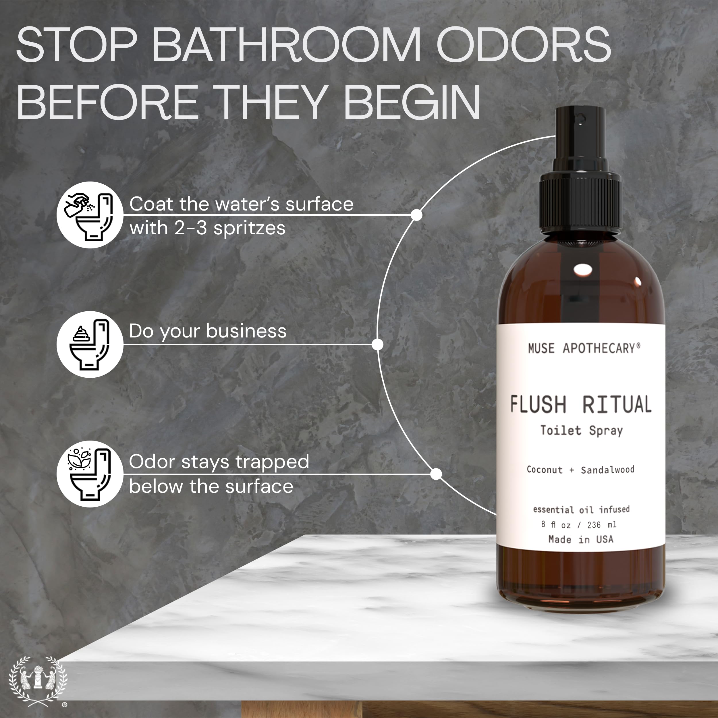 Muse Bath Apothecary Flush Ritual - Aromatic  Refreshing Toilet Spray, Use Before You Go, 8 Oz, Infused With Natural Essential O