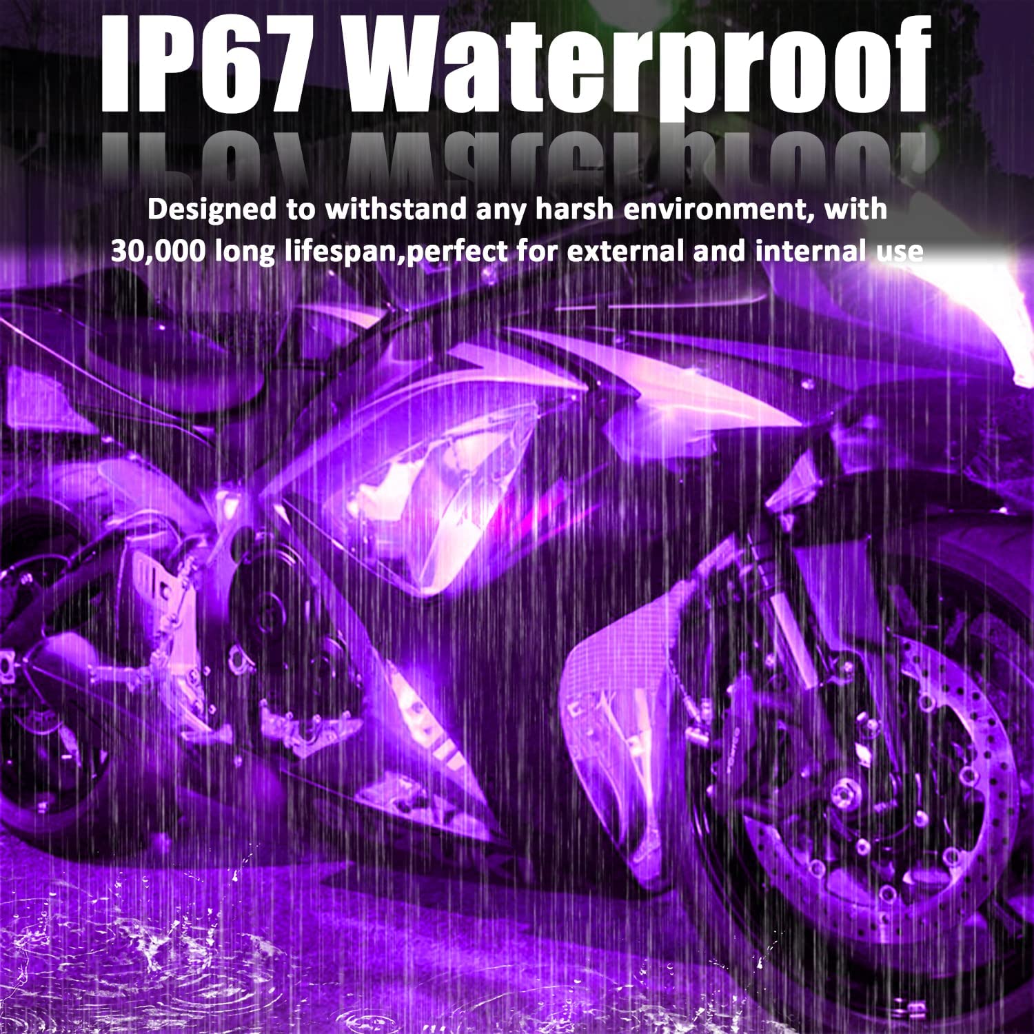 XTAUTO Purple 12V 15 LED Waterproof Car Underbody Light Strip - 30cm Flexible Pack of 20