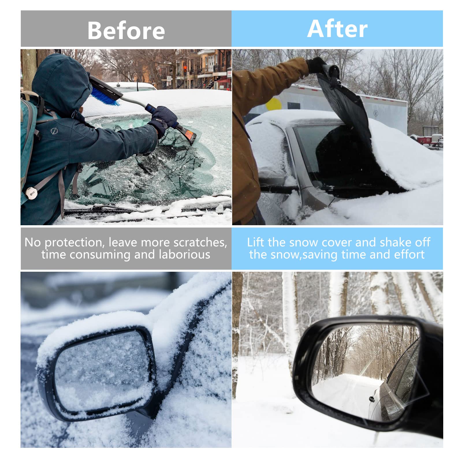 Tx-Inno Auto Windshield Cover For Ice And Snow, Thicken Extra Large Size Car Windshield Snow Cover With Side Mirrors Cover, Windshield Frost Cover Windproof Covers Fits Most Suvs Trucks (82.8'X 47')