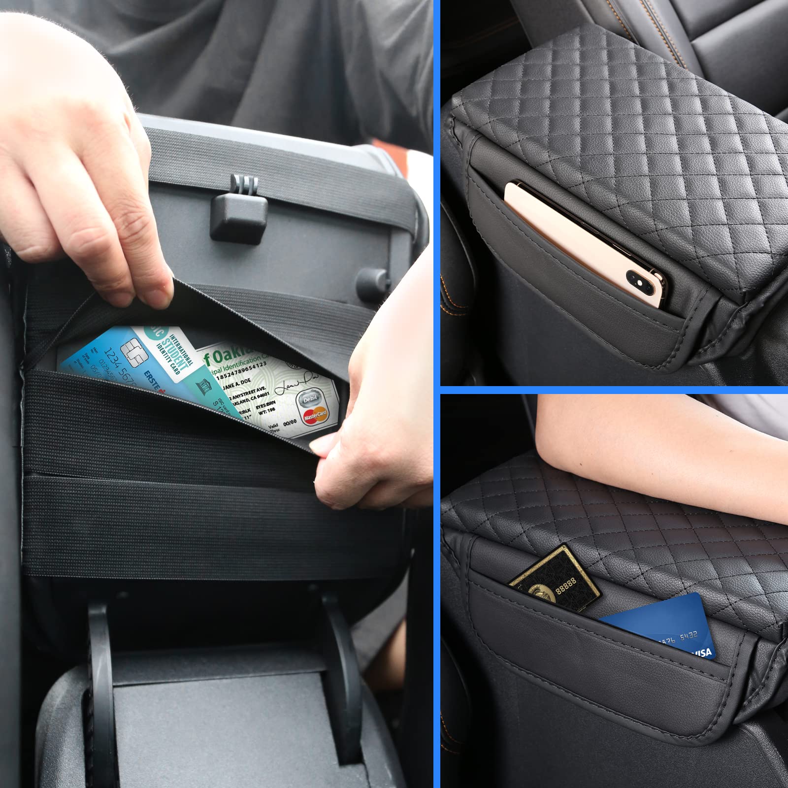 BEEGROW Center Console Armrest Cover for Ford Bronco Accessories 2021 2022 2023 2024 2/4-Door with Leather Side Pockets Interior