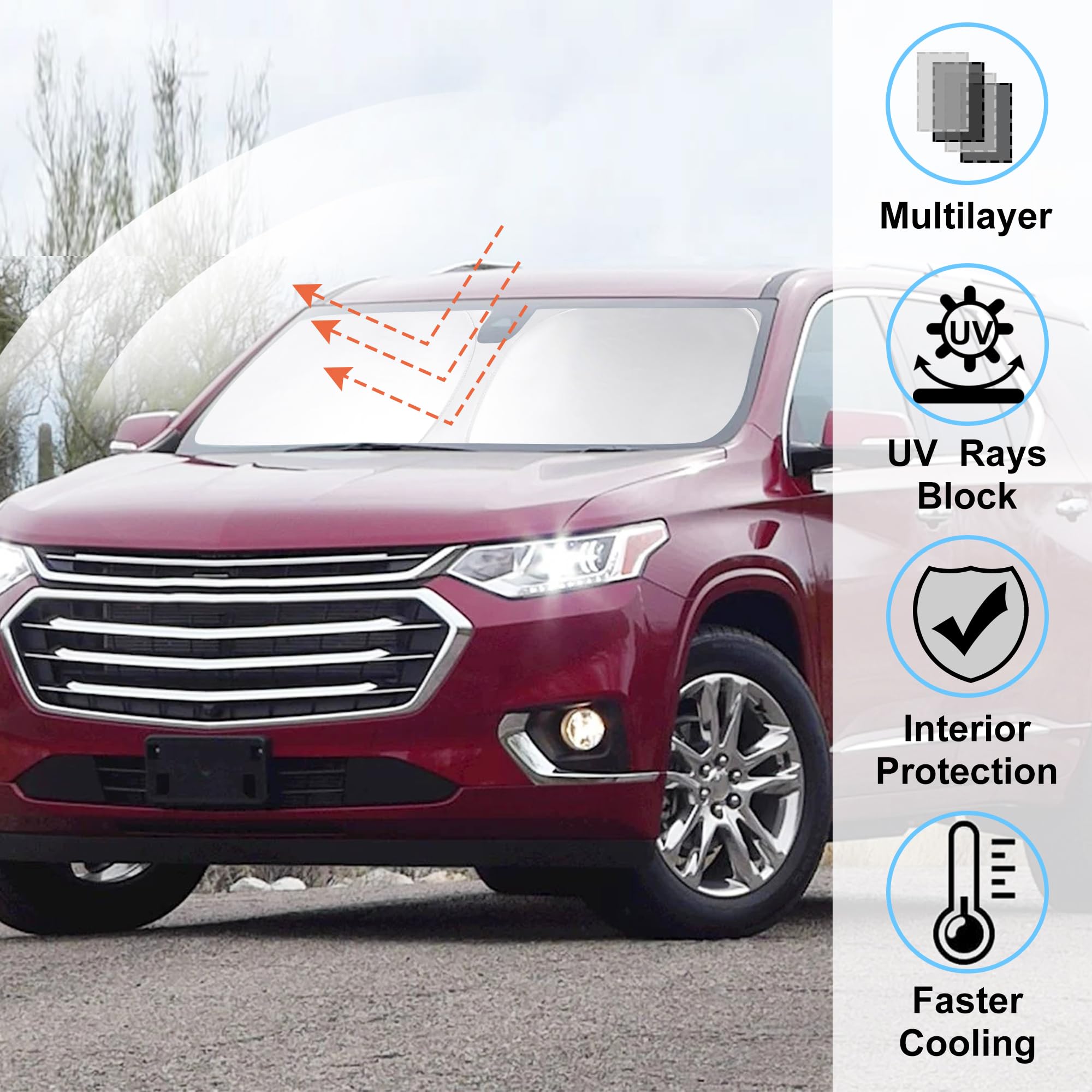 Windshield Sun Shade Custom Fit For 2018-2023 Chevrolet/Chevy Traverse Accessories Foldable Sunshade Sun Blocker Protect Car Fro