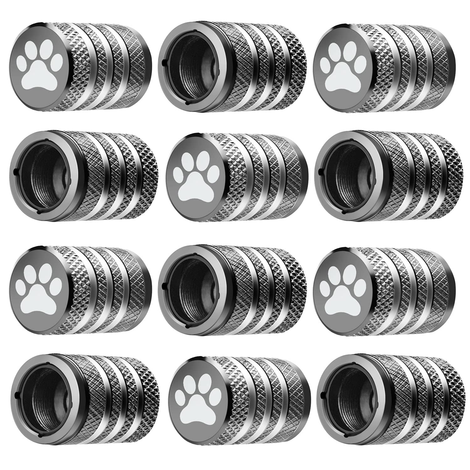 Tire Valve Stem Cap Cover -(12 Pack) Tire Air Caps Metal With Plastic Liner Corrosion Resistant Leak-Proof Cat/Dog Paw For Car T