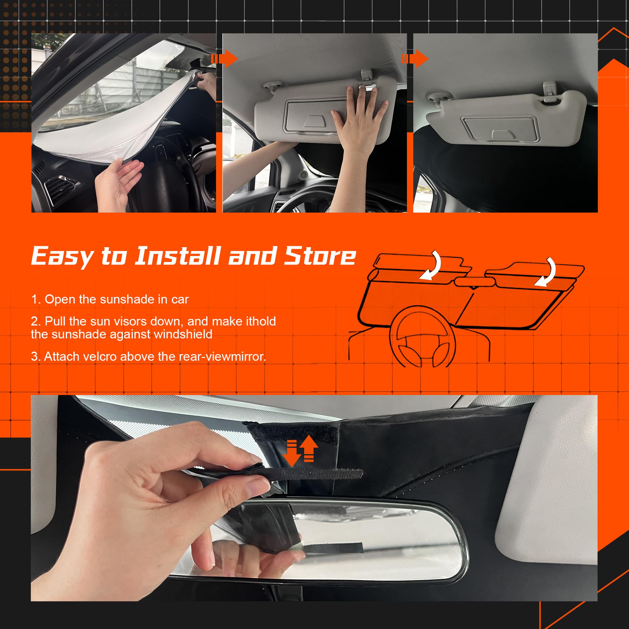 Toluoma Custom Fit Windshield Sun Shade For Gmc Sierra 1500 2500 3500 2019-2025 - Full Coverage, 210T Reflective Fabric, Blocks