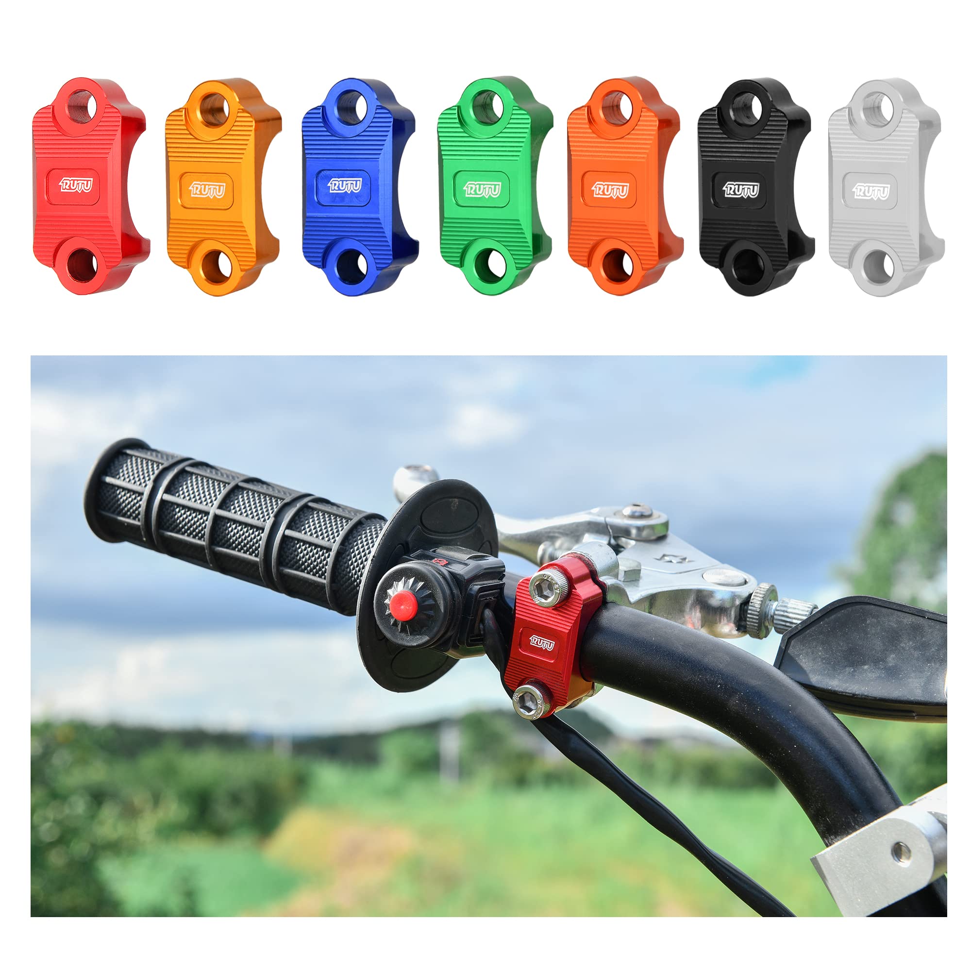 Rutu Cnc Motorcycle Clamp 7/8 Inch Dirt Bike Brake Lever Holder Clamp 1 1/8 For Brake Master Cylinder Clutch Perch Pit Bike Crf250 Drz Yz Kx Atv Quads 4-Wheeler Handlebar Refit Accessories, Black