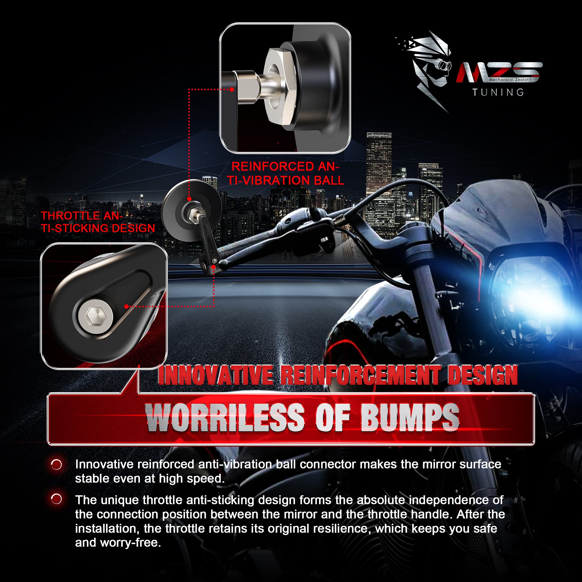 Mzs 1 Inch Bar End Mirrors Motorcycle Rear View Mirror Handlebar Accessories Standard Hollow Convex Round 6061 T6 Aluminum Black Compatible With Touring Cruiser Sportster Softail Dyna Street Chopper