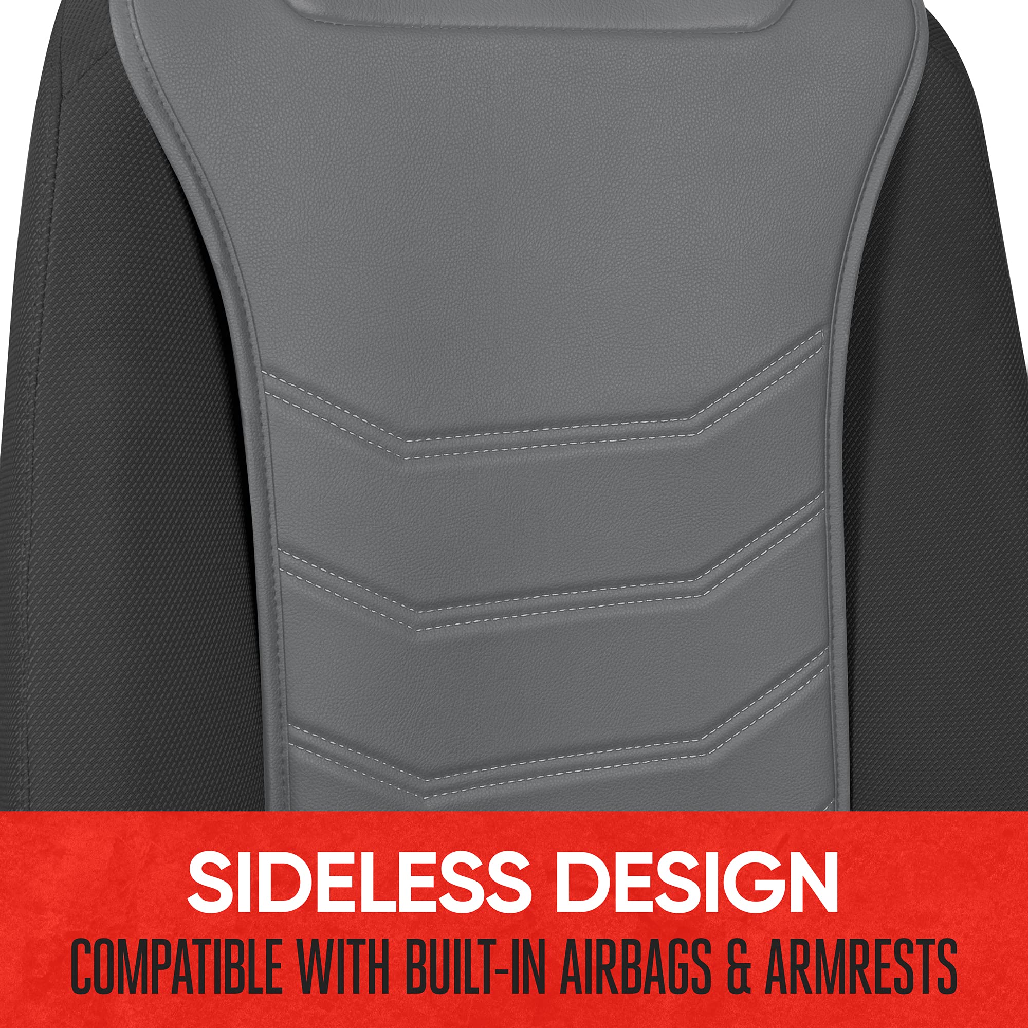 Motor Trend LuxeFit Solid Gray Seat Covers for Cars Trucks Van SUV (2 Pack), Premium Faux Leather Car Seat Covers, Easy to Insta