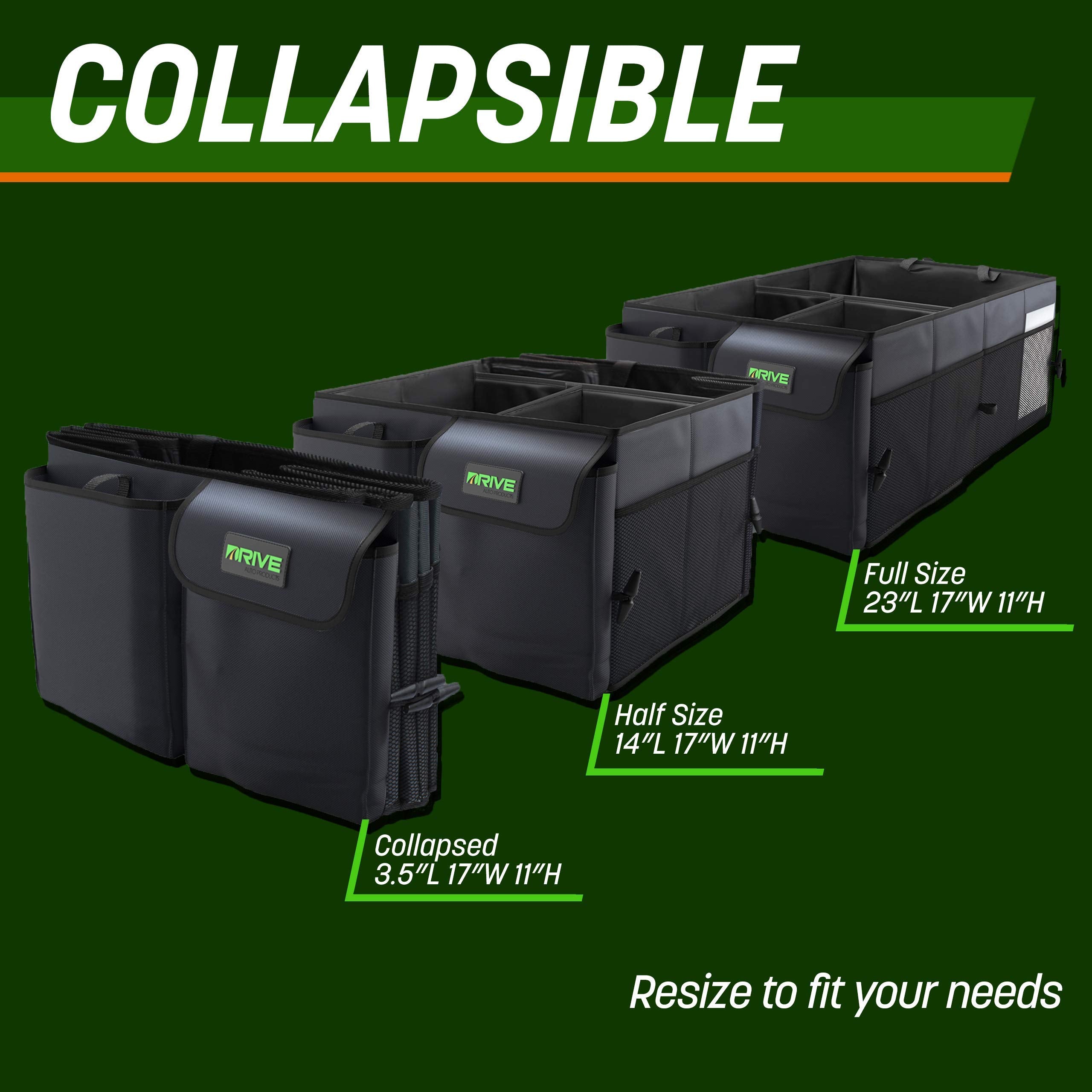 DRIVE AUTO Car Trunk Organizer - Collapsible, Multi-Compartment, Black, Oxford 600D Canvas, 1 Pack, Model 8542118733