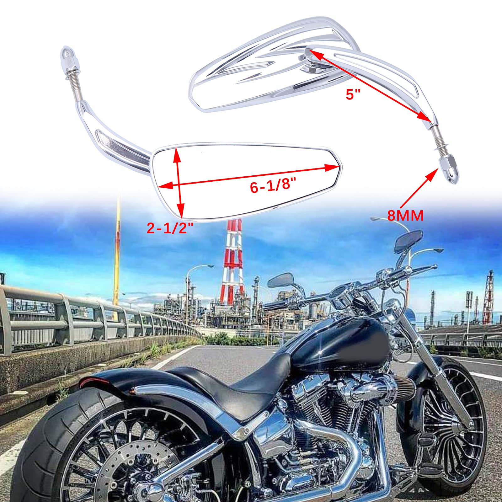 Chrome Motorcycle Side Mirror For Road King Street Electra Glide Road Glide Dyna Softail Rearview 1982-2018 2019 2020 (Chrome#1)
