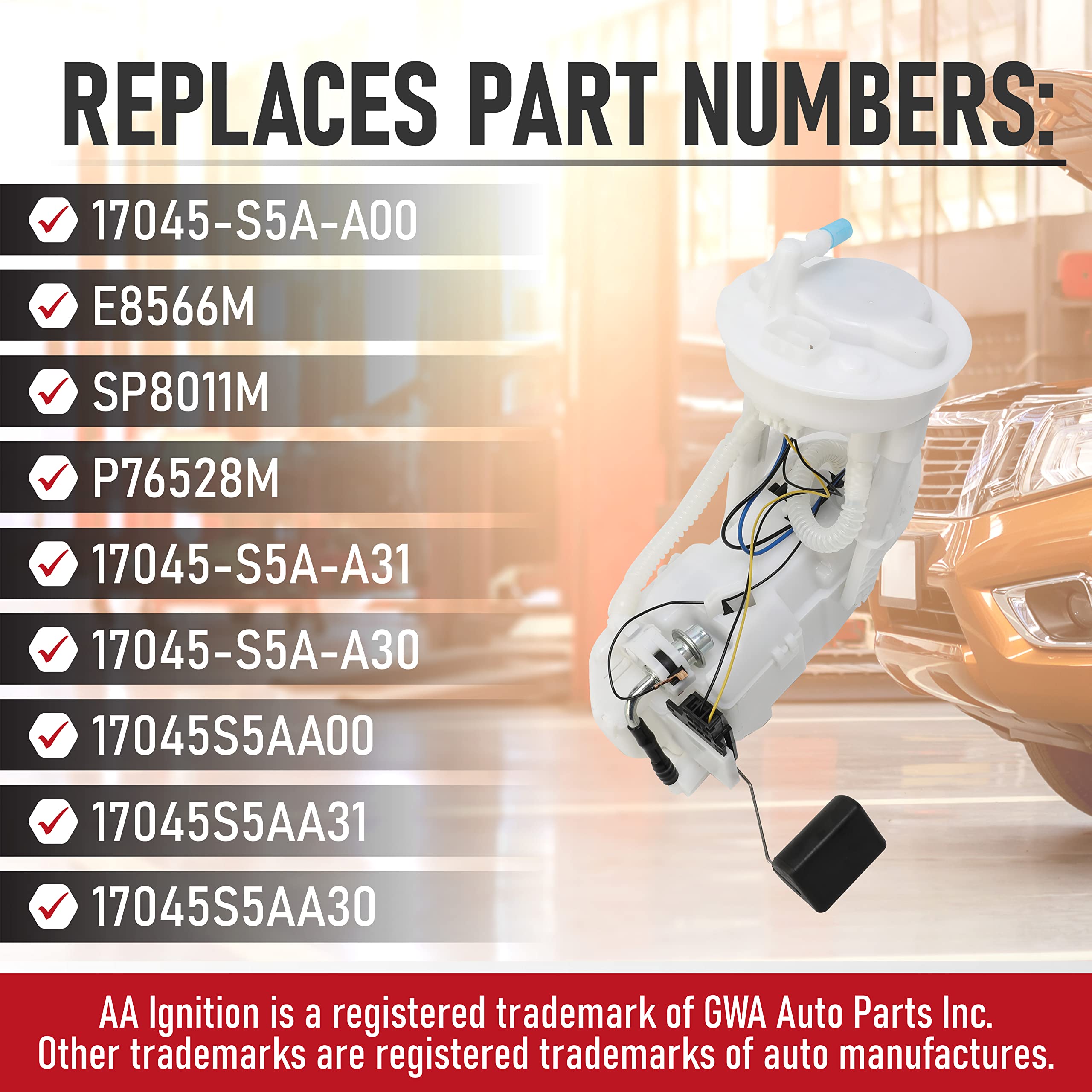 Replacement Electric Fuel Pump - Compatible with Honda Civic 2001-2005 1.3L, 1.7L, 2.0L - Replaces Part 17045-S5A-A00, E8566M, S
