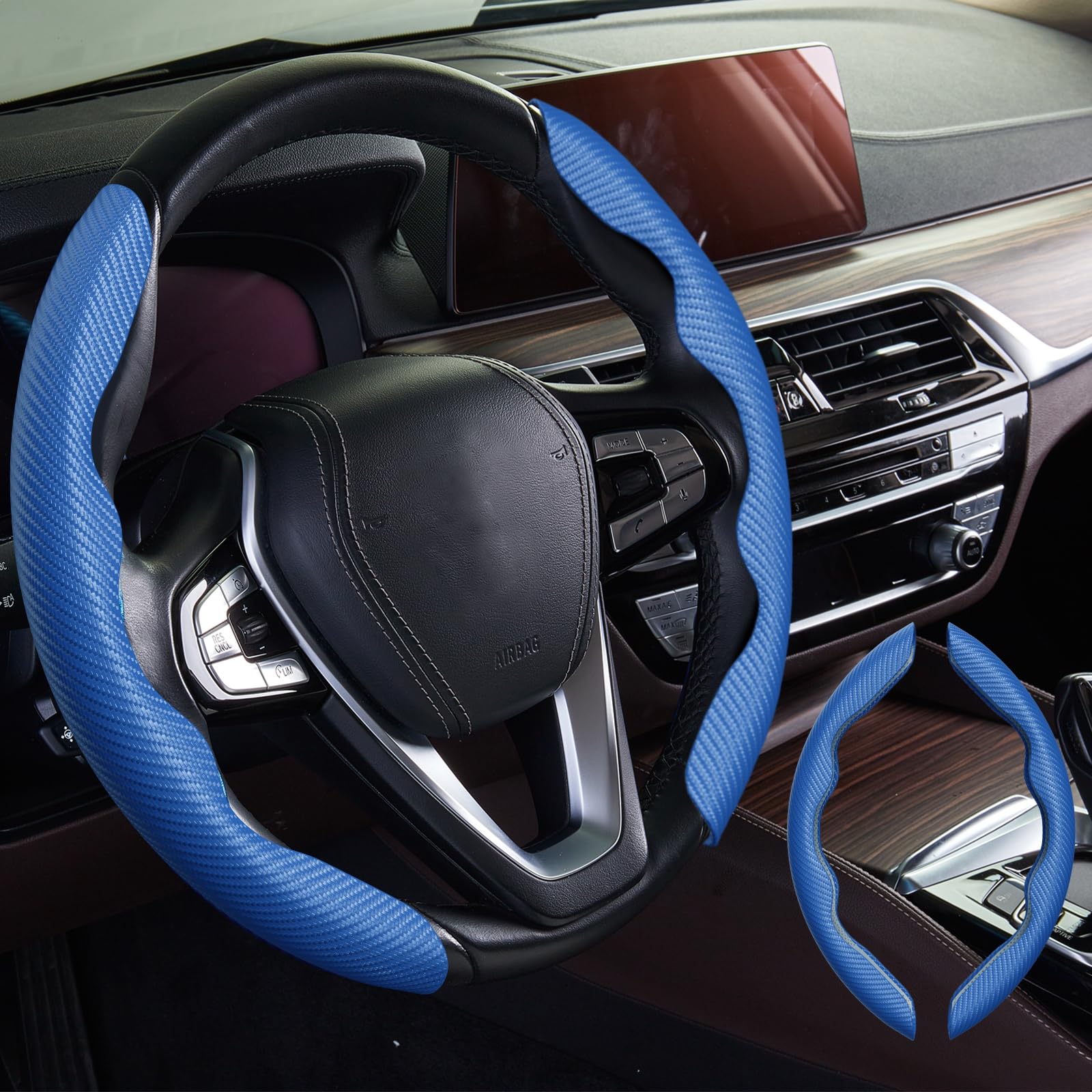 Wococn Carbon Fiber Car,Steering Wheel Cover With Non-Slip Lining, Multiple Color Options,Universal For Most Car Interiors Acces