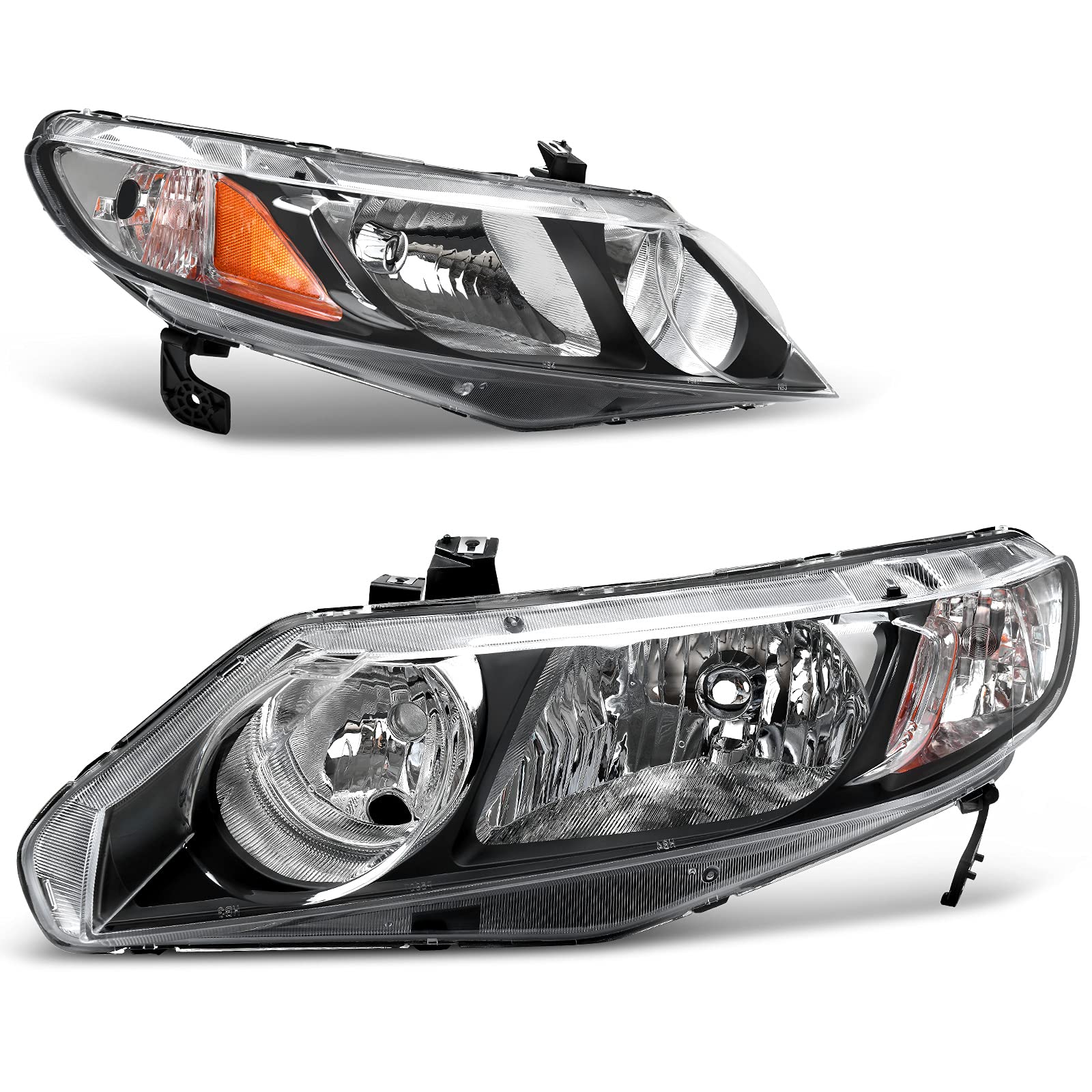 Autosaver88 Led Drl Headlights Assembly Compatible With 2006-2011 Civic Sedan 4-Door Headlamp Replacement Pair With Daytime Running Light Black Housing Clear Reflector