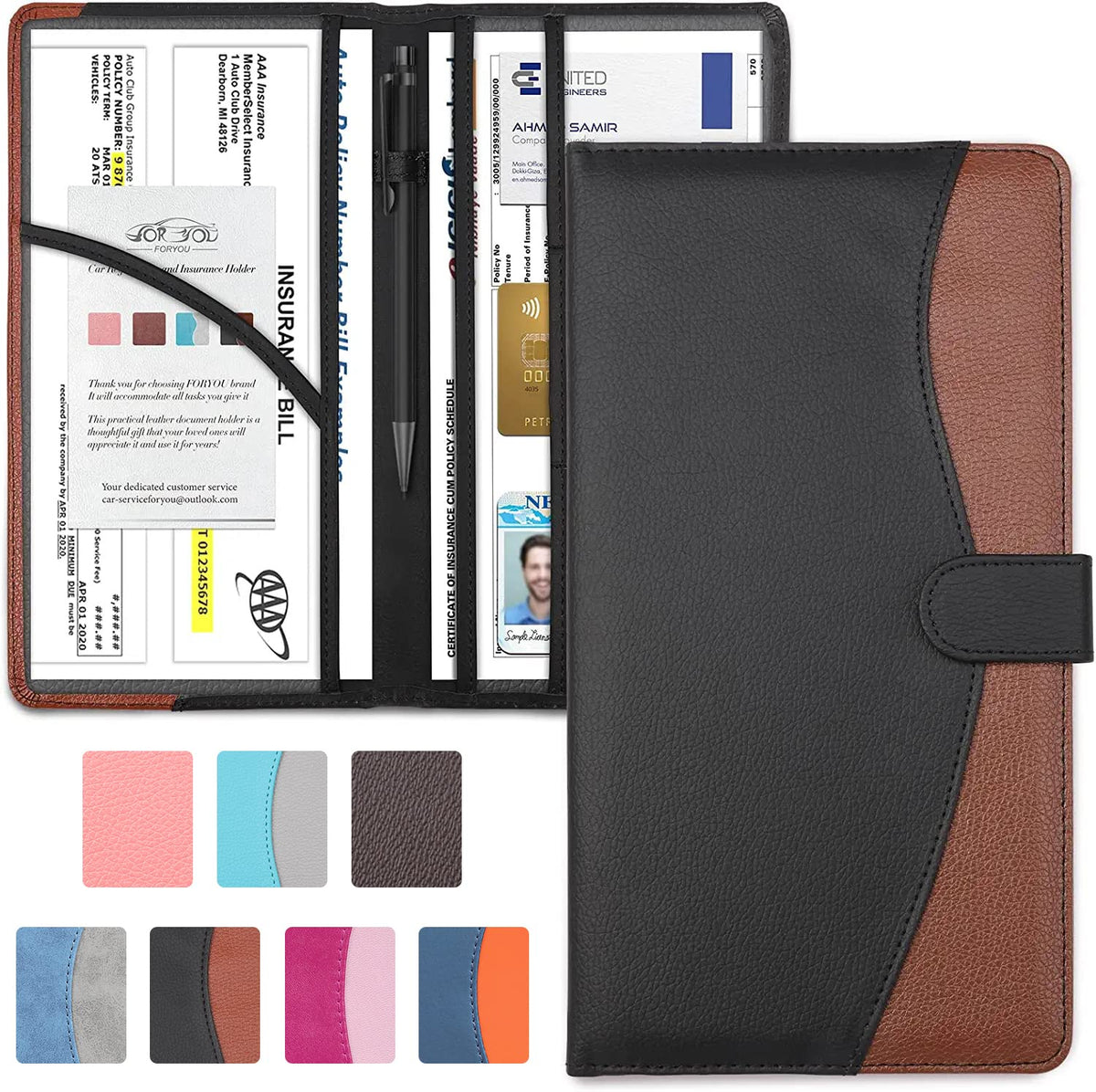 Foryou Car Registration And Insurance Holder Car Document Holder Registration And Insurance Card Holder For Cards, Driver License & Other Essential Documents(Blue Dark Grey)