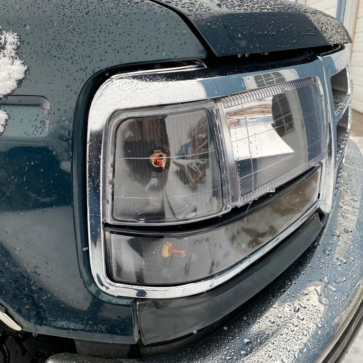 ECOTRIC Headlights Trim Bezel Pairs Compatible with 1992-1997 F250 F350 Truck & 1992-1996 Bronco F150 Pickup Truck Headlamp Doors Chrome Replacement for Part Number FO2512130 FO2513131 F2TZ13064D