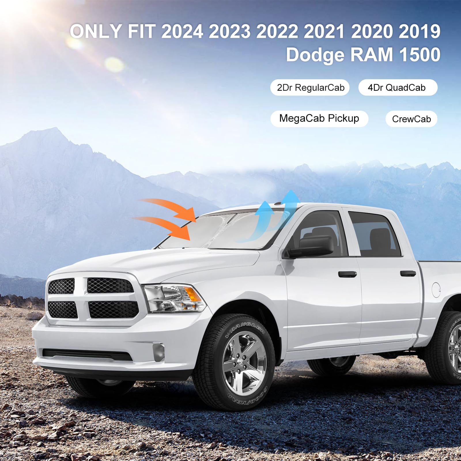 For Dodge Ram 1500 Sun Shade Sunshade Windshield Cover - 4 Layers Front Window Shade For Or 2019-2024 2025 Ram 1500 2Dr Regularc
