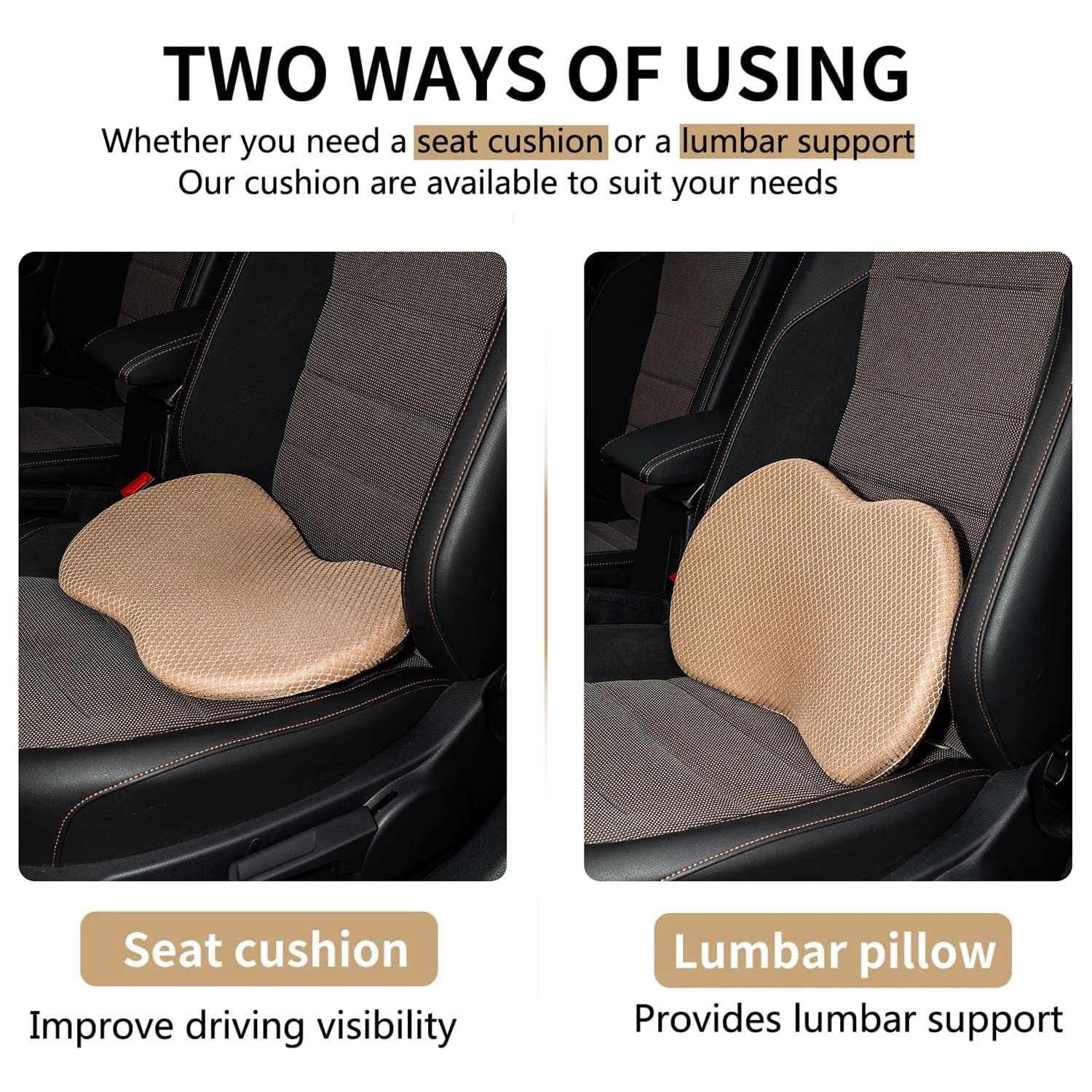 Livtribe Car Seat Cushion - Memory Foam Car Seat Pad - Sciatica & Lower Back Pain Relief - Car Seat Cushions For Driving - Road