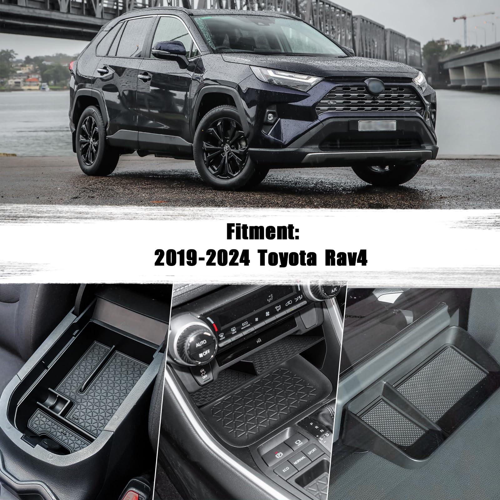 Neepiar Center Console Organizer Tray & Armrest Storage Box for Toyota RAV4 2019-2025, 3PCS, Durable ABS Material