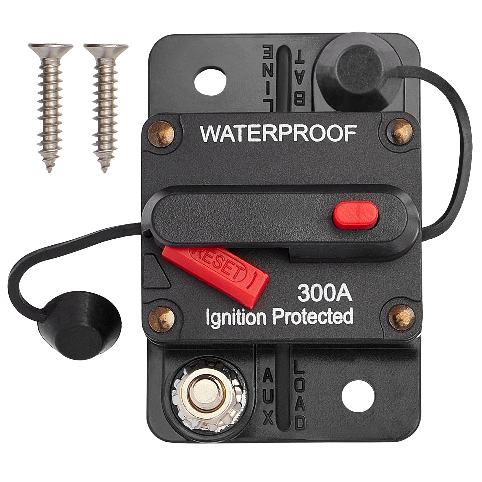 RED WOLF 300A Circuit Breaker Fuse Holder 3/8 Screw Studs w/Manual Reset Switch DC 12-48V for Boat Trolling Motor Marine ATV T