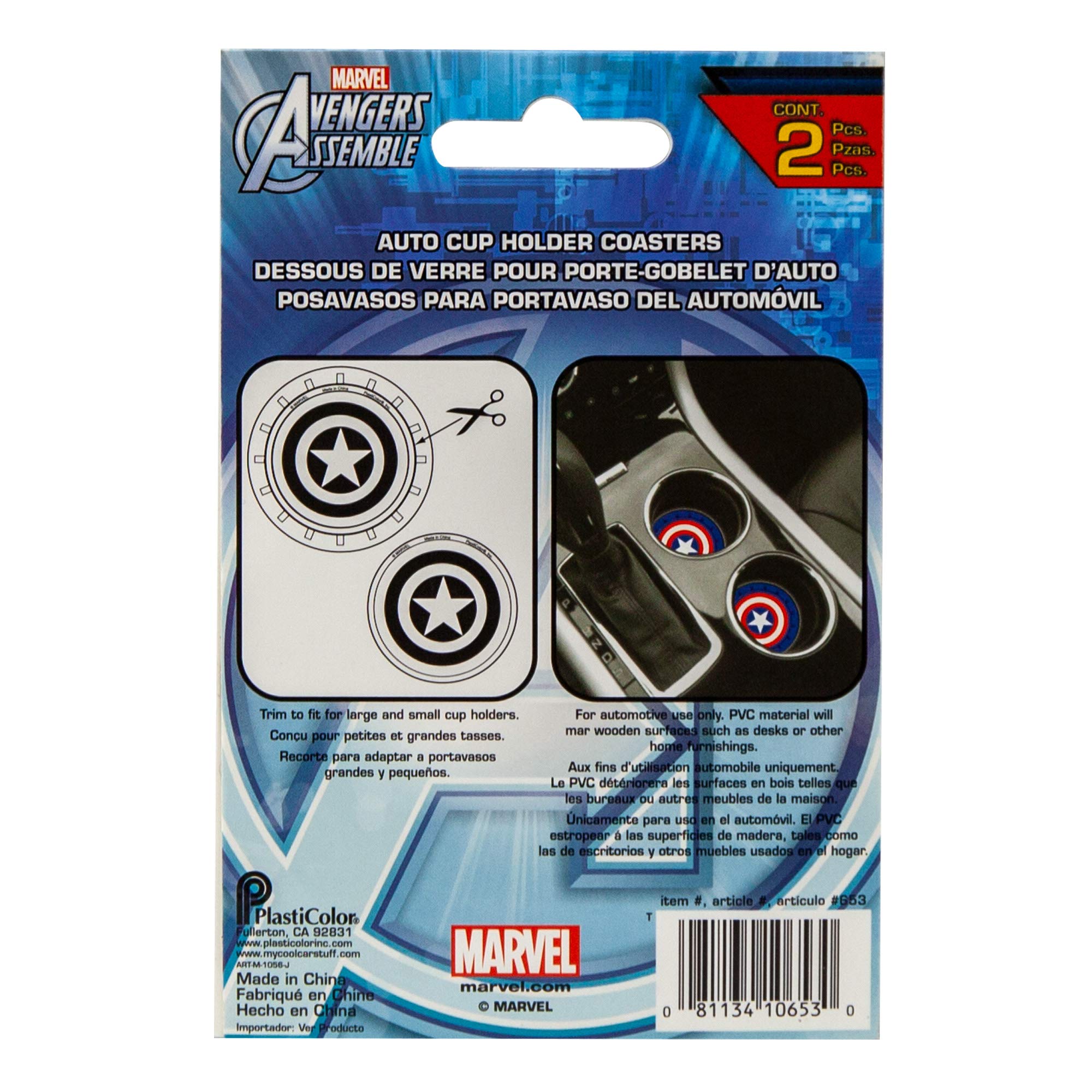 Plasticolor 000653R01 Marvel Captain America Auto Car Truck Suv Cup Holder Coaster 2-Pack , Blue