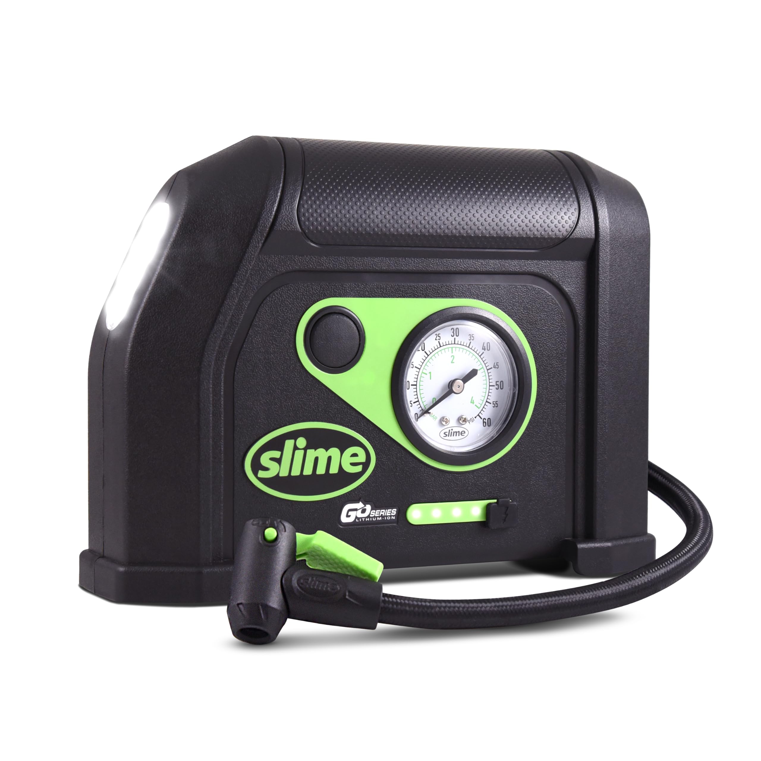 Slime 40084 Tire Inflator, Cordless, Portable Air Compressor Pump, Lithium Ion Battery and LED Light, Rechargeable, 8 min Inflat
