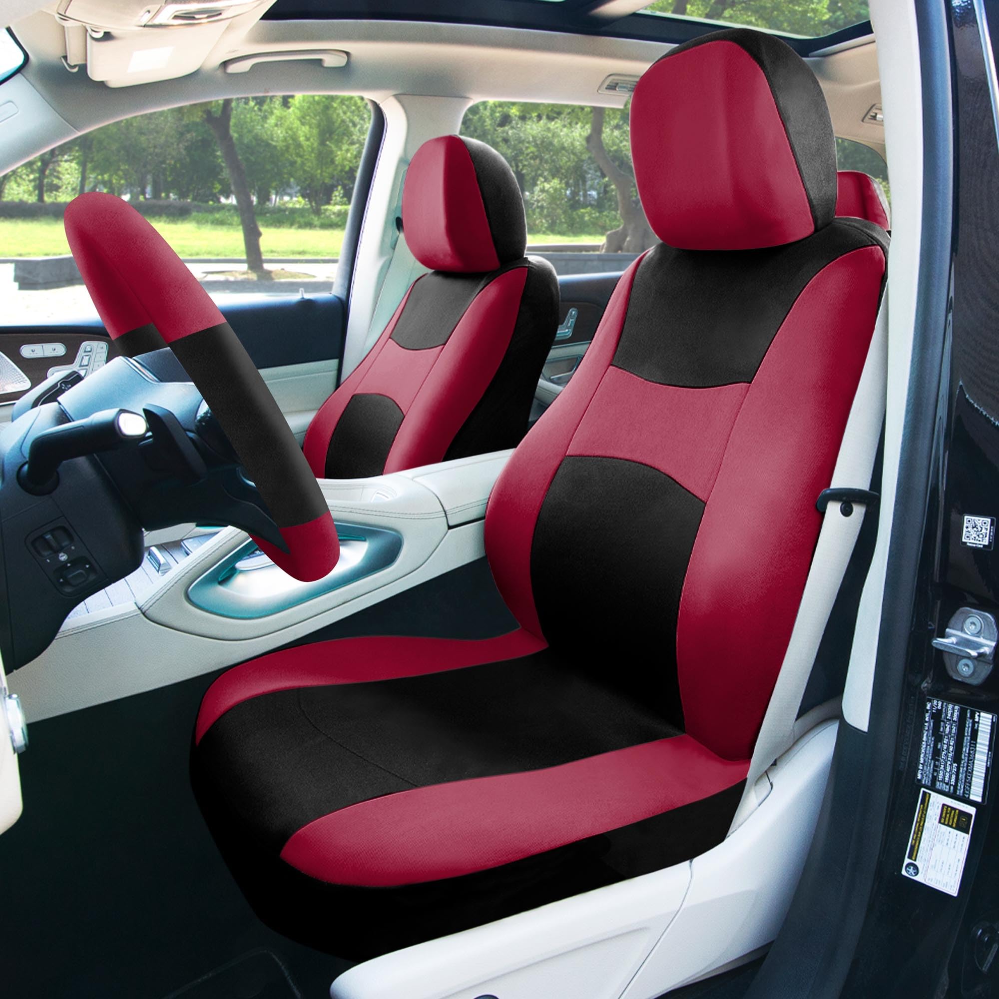 FH Group Car Seat Covers Full Set Cloth,Universal Fit combo,Washable Automotive Seat Covers,Low Back Front Seat Covers,Airbag Co