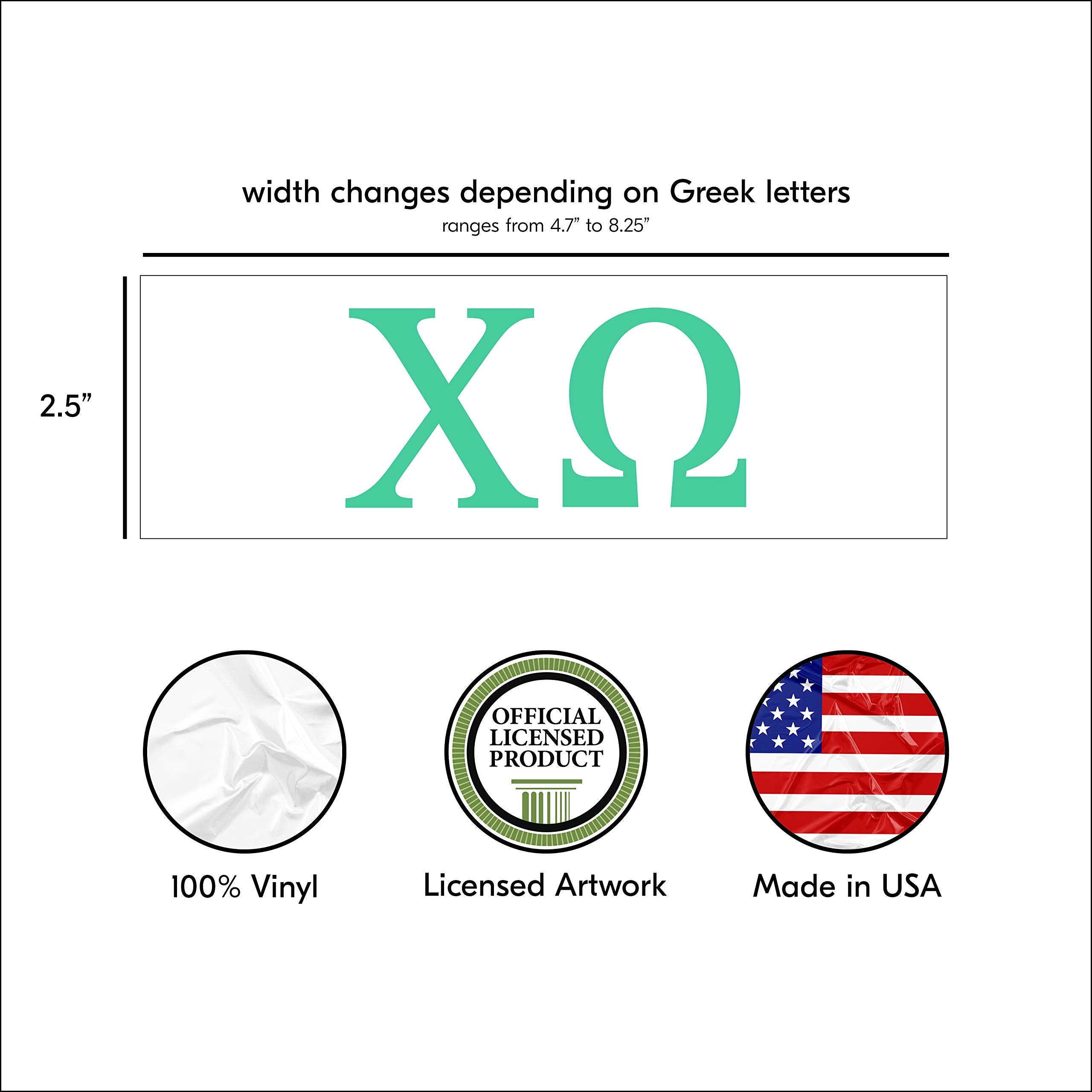 Pro-Graphx Chi Omega Greek Sorority Sticker Decal, 2.5 Inches Tall, Mint