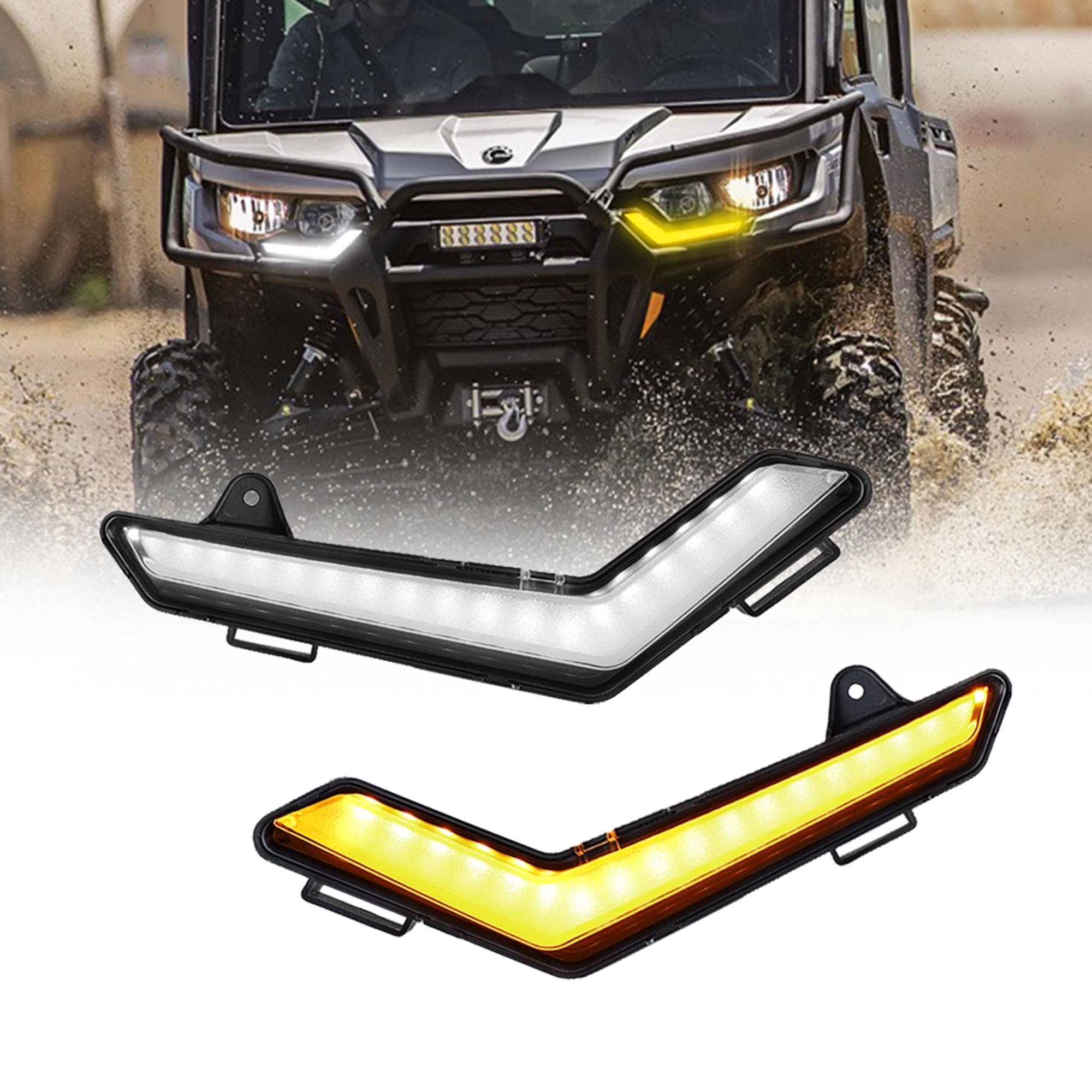 Akmties Can Am Defender Led Turn Signal Light Daytime Lamp Kit With White Amber Compatible With 2020-2021 Defender Max Can-Am Commander