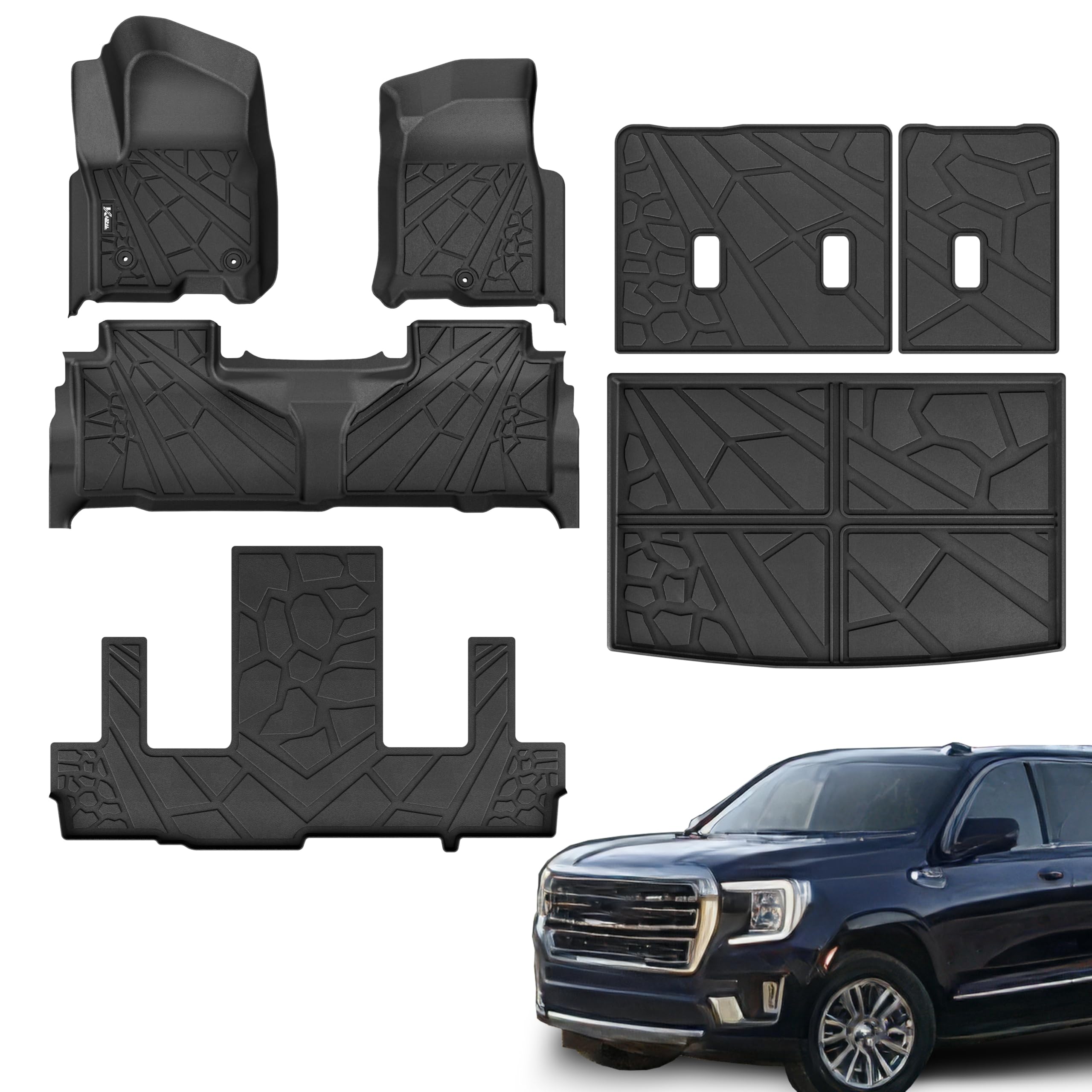 Karpal Floor Mat & Trunk Mat Fit For 2021-2024 Chevrolet Suburban/Gmc Yukon Xl 7 Seats, Tpe Rubber Cargo Mat Chevy Suburban Acce