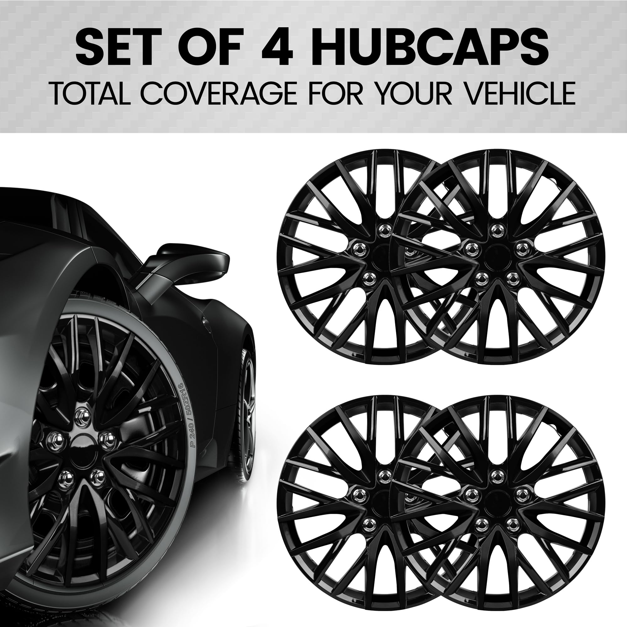 Bdk (4-Pack) Premium Black Hubcaps 16'' Wheel Rim Cover Hub Caps Oem Style Direct Replacement Snap On Car Truck Suv Van - 16 Inc