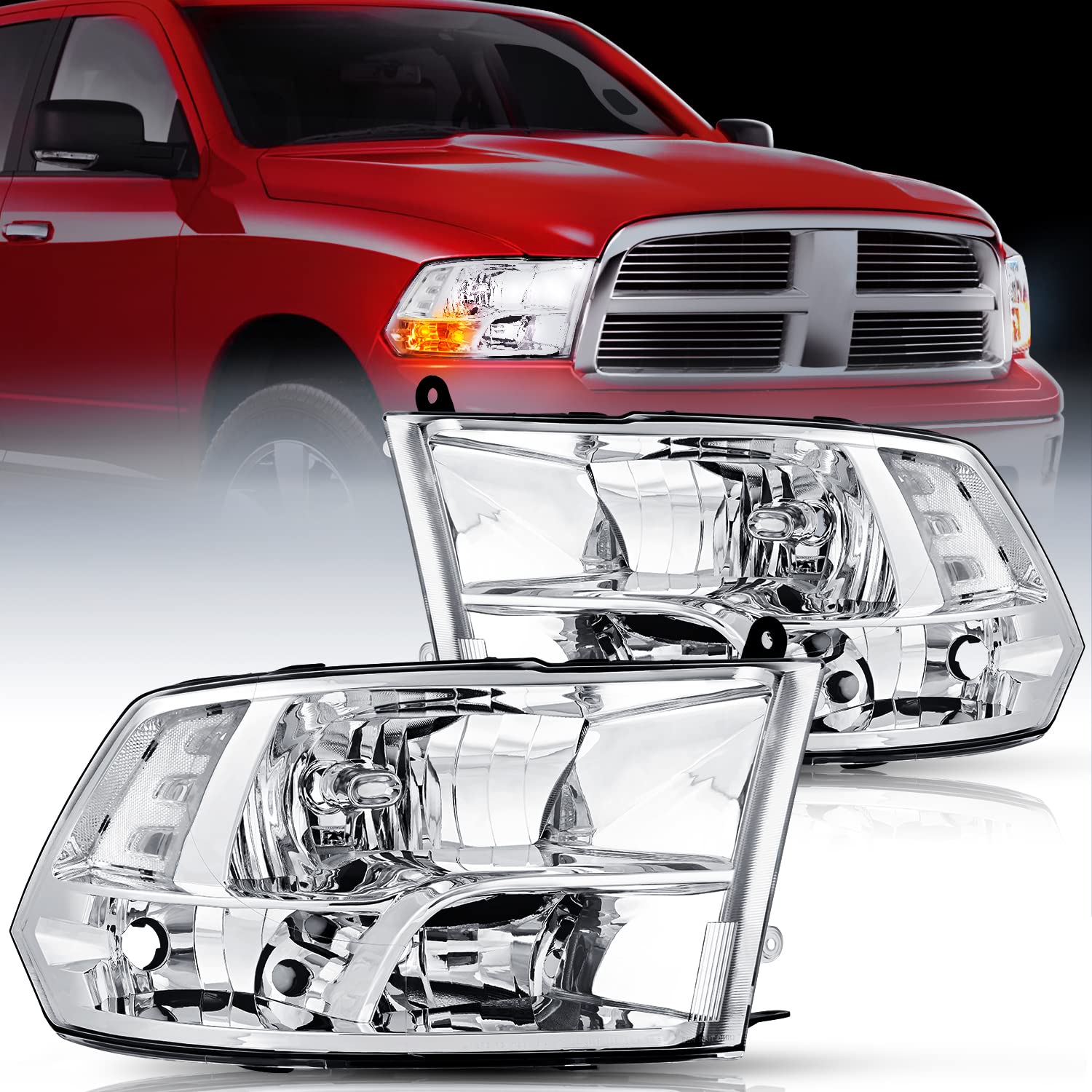 Nilight Headlight Assembly 2009 2010 2011 2012 2013 2014 2015 2016 2017 2018 Ram 1500 2500 3500 Pickup Quad Headlamp Assembly Re