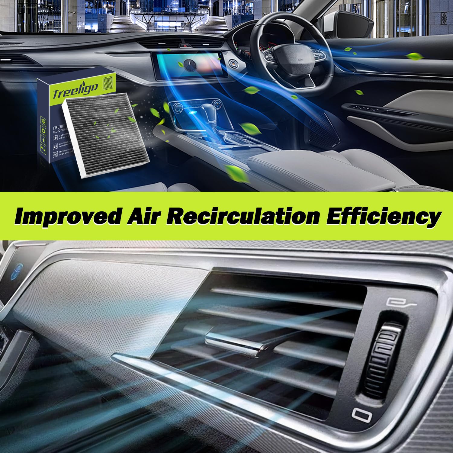 Treeligo Cf11183 Cabin Air Filter Compatible With Dodge Durango,For Jeep Grand Cherokee Grand Cherokee Wk,Coconut Shell Activate