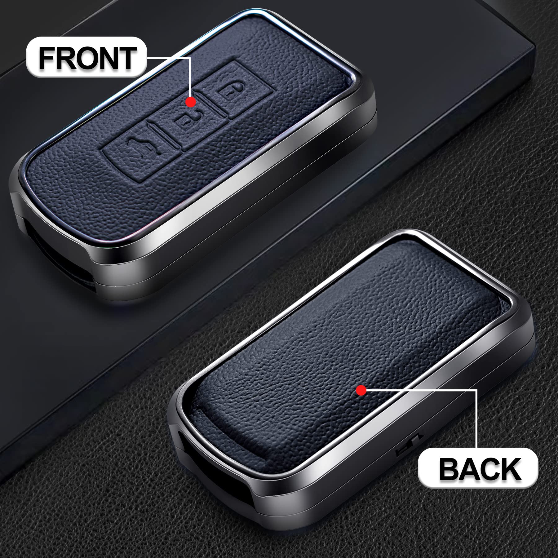 Sk Custom Black Leather And Aluminum Frame Smart Key Case Cover Compatible Mitsubishi Asx Outlander 3 Button Keyless Car Remote Accessory