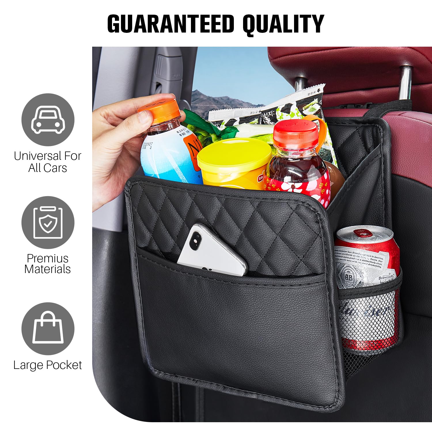 LXUNYI Car Organizer Back Seat, 2 Pack Waterproof Pu Leather Car Seat Storage Bag Large Foldable Universal Hanging Car Seat Back