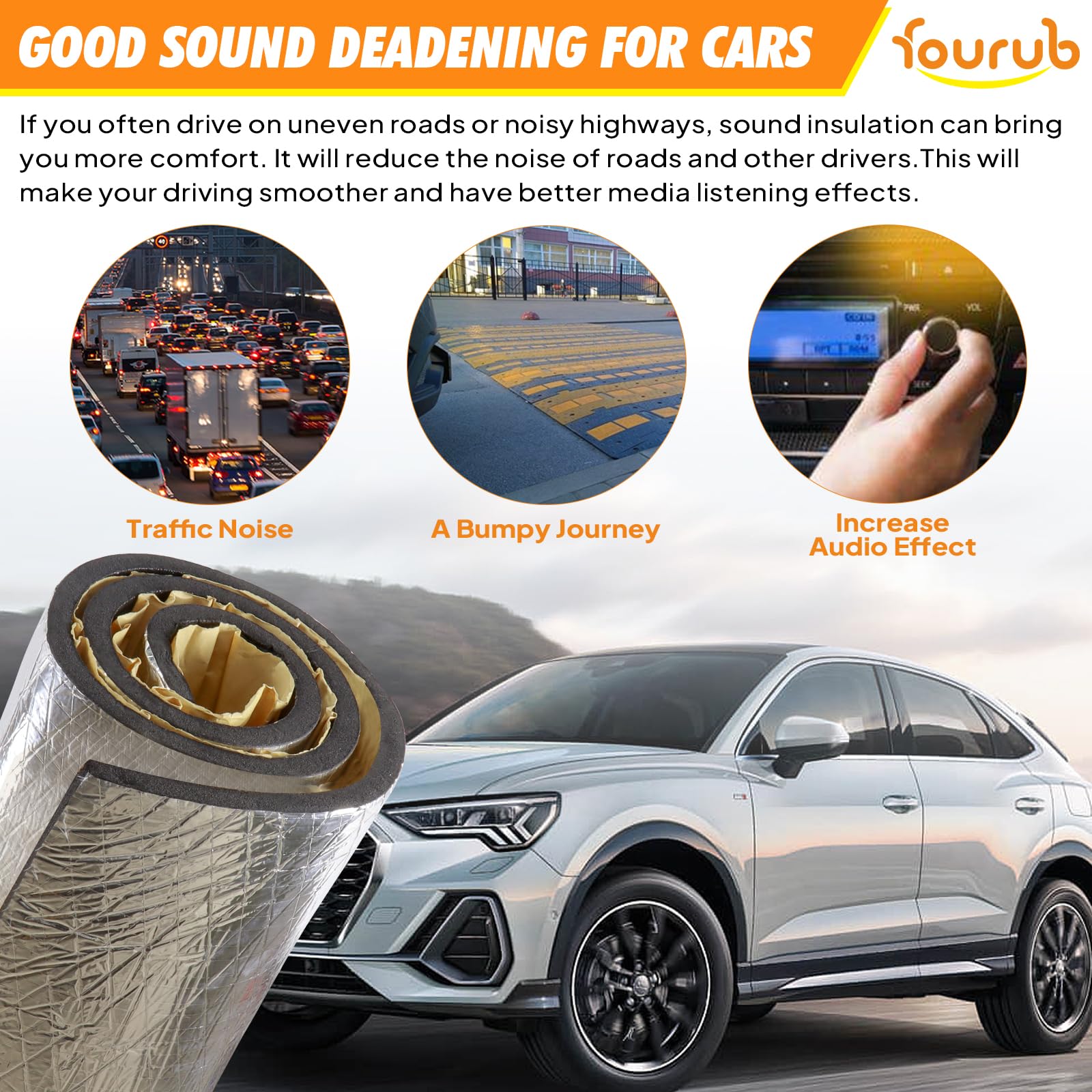 Fourub 390 Mil Heat and Sound Deadener Insulation Mat Thermal Heat Guard Sound Deadening Material for Auto Trunk Engine Hood Flo