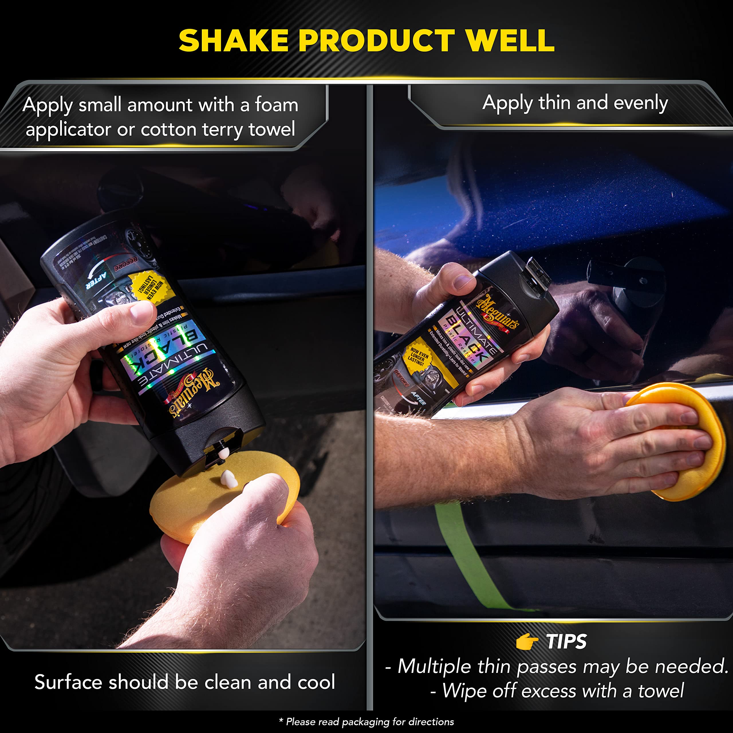 Meguiar'S Ultimate Black Plastic Restorer - Restores Black Plastic & Faded Trim Pieces While Adding Durability & Uv Protection - 12 Oz