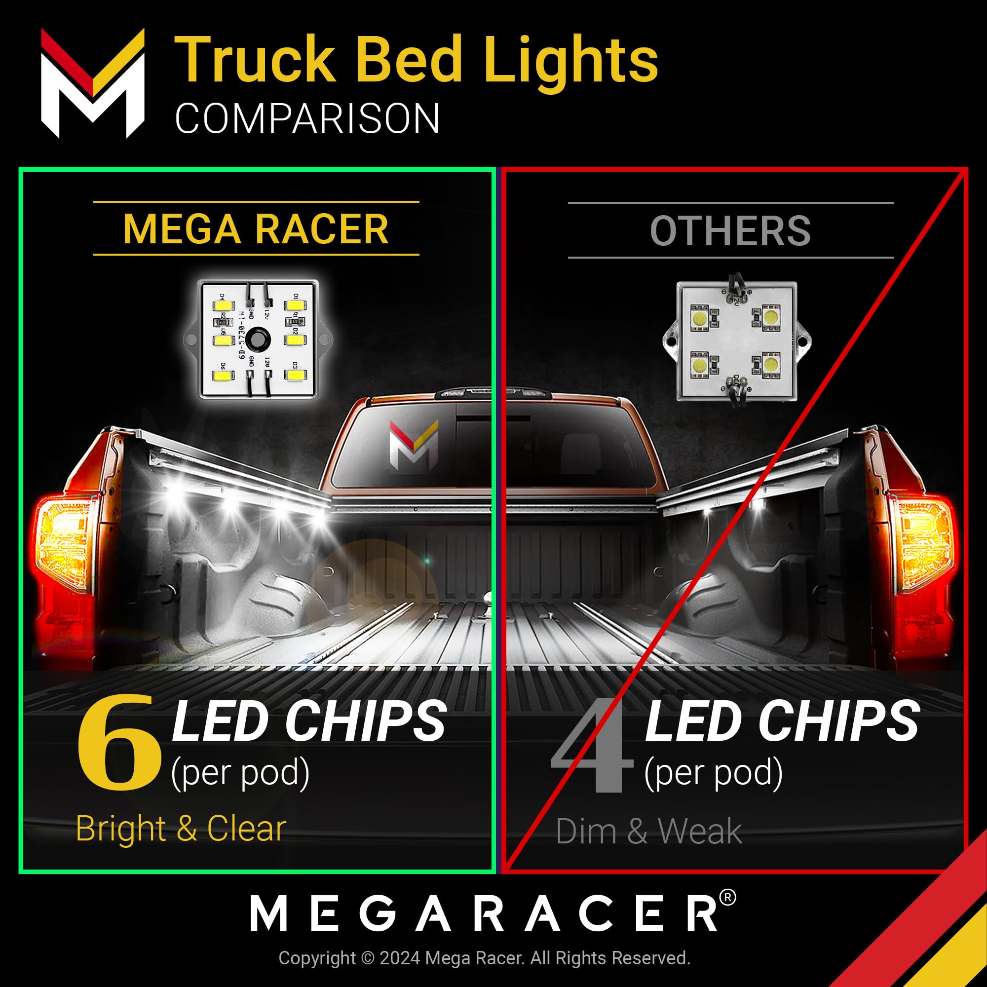 Mega Racer Triple Row 60 Inch Led Tailgate Light Bar & Truck Bed Lights Combo - Super Bright Led Chips, Automotive Accessories F