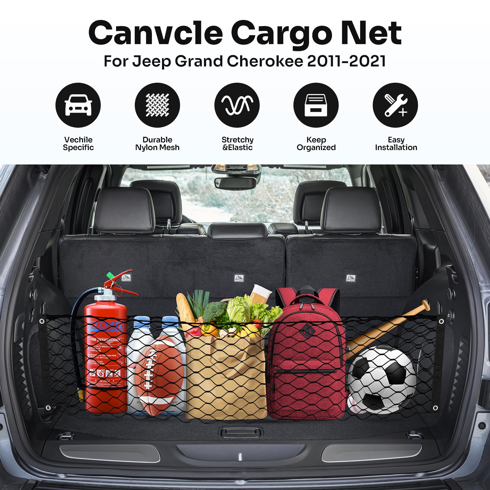Canvcle Trunk Cargo Net for 2011-2021 Jeep Grand Cherokee Accessories Envelope Style Mesh Trunk Net Organizer and Storage Stretc