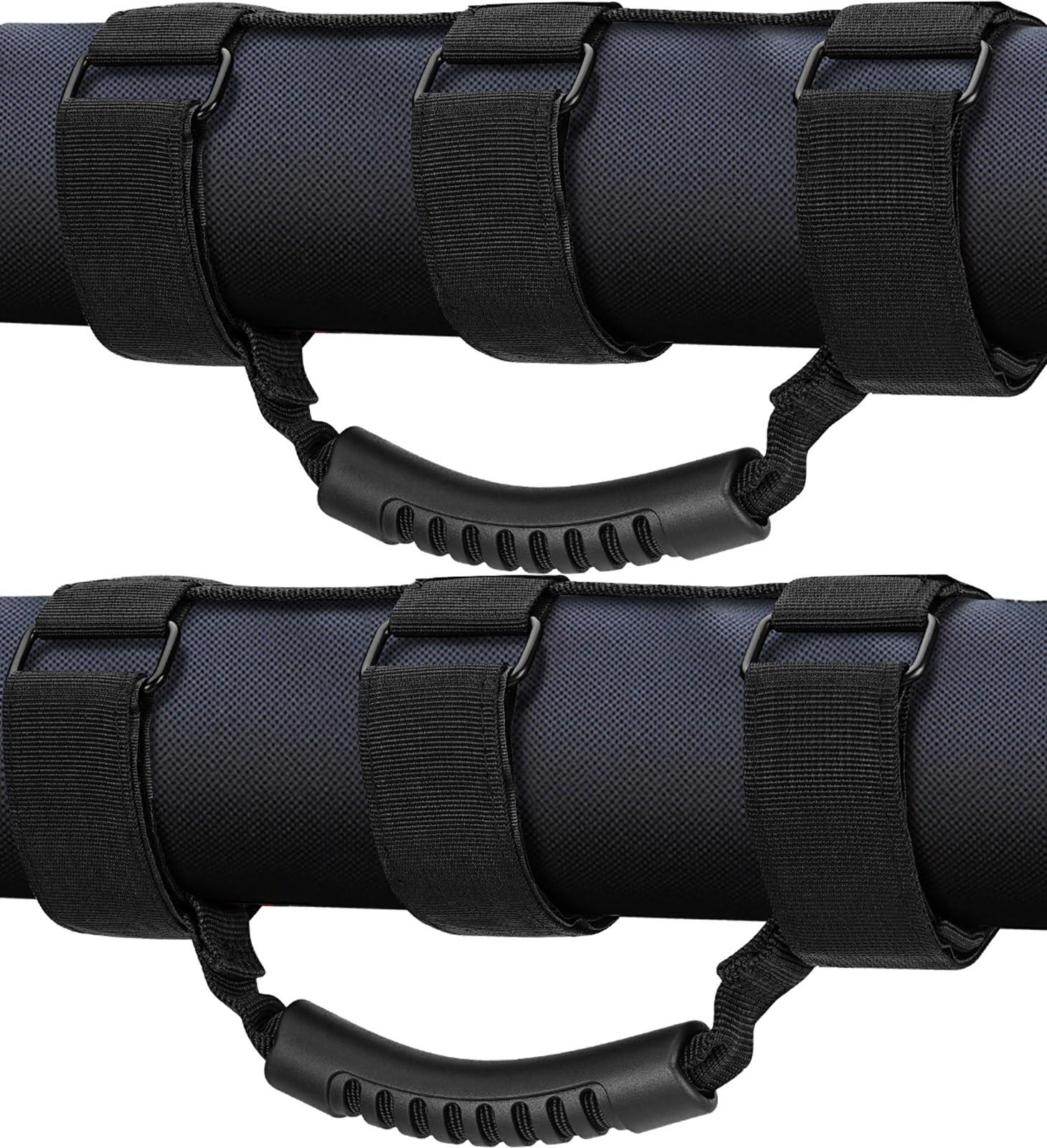 Moveland 2 Pack Grab Handle Set Compatible With Jeep Wrangler Tj Yj Jk, Easy-To-Fit 3 Straps Design For 1955-2023 Models (Black)