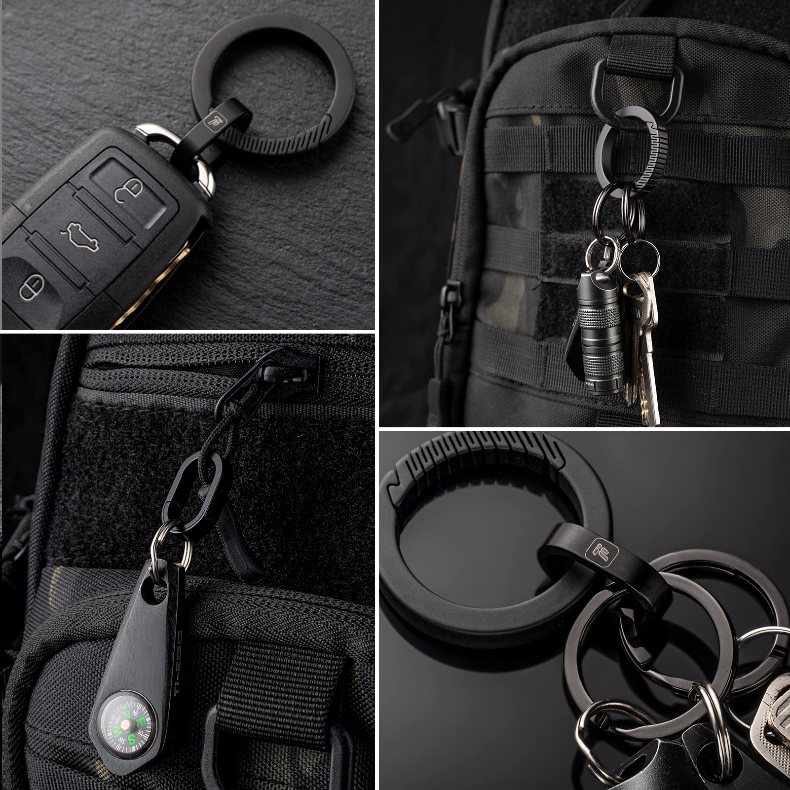 Fegve Key Keychain Carabiner Clip With Titanium Mini Quick Release Connecting Key Chain Rings And 2Pcs 25Mm/1 Inch Stainless Steel Key Ring -(Black)