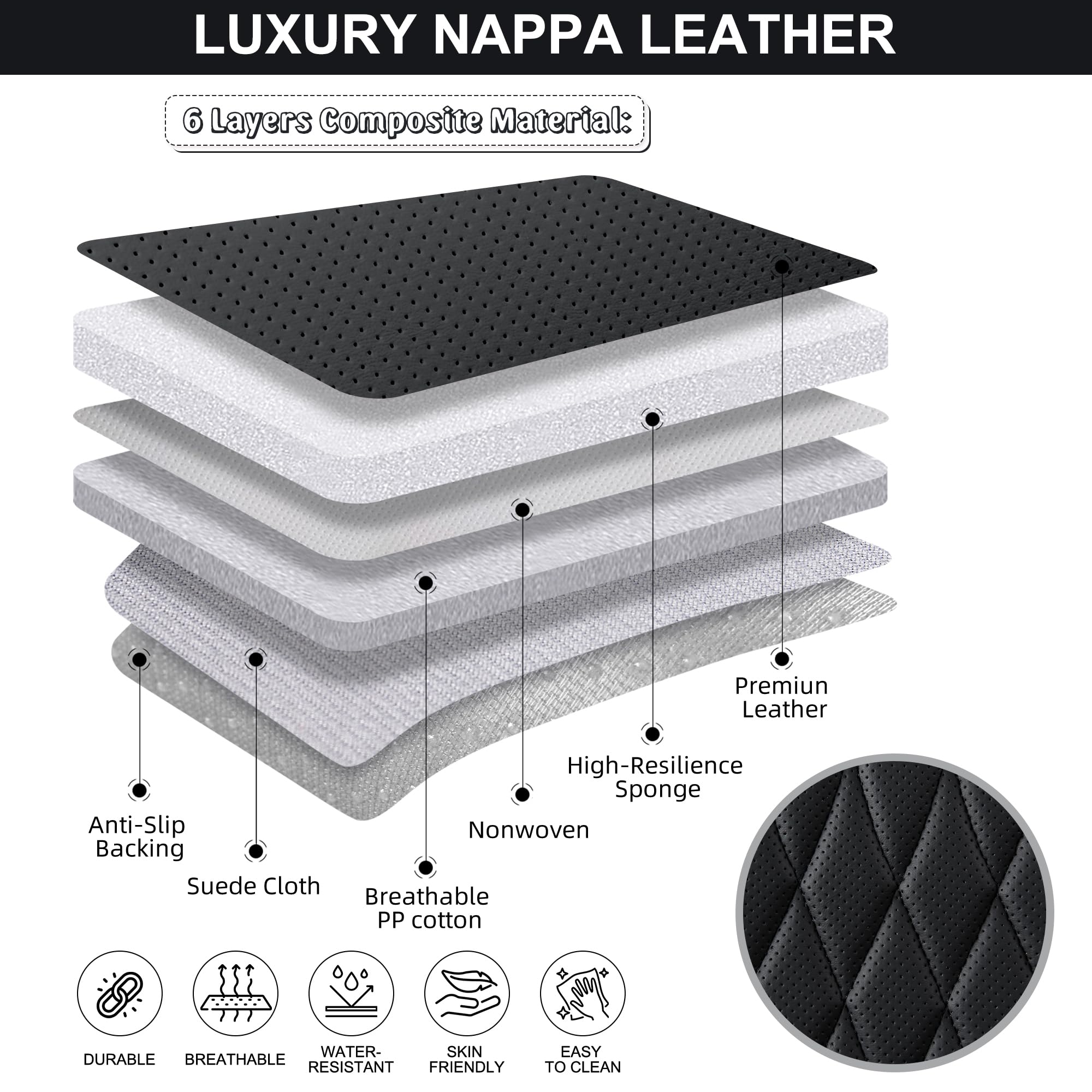 BWTJF Black Car Seat Cover 2 Pack, Universal Leather Front Seat Covers Bottom Protector, Anti-Slip and Full Wrapping Edge Compat