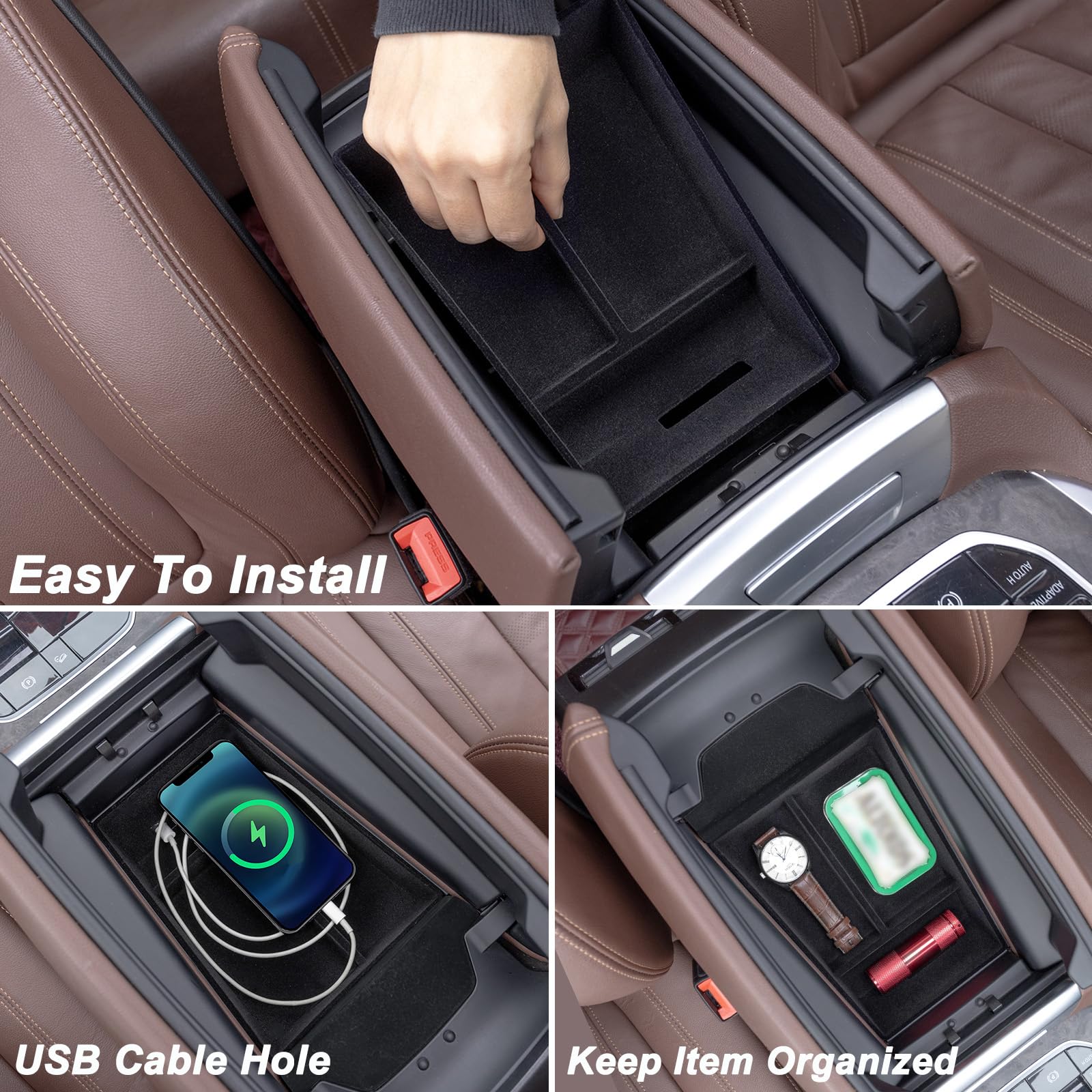 Jkcover Flocking Material Center Console Organizer Tray Compatible With Bmw X5 G05 X7 G07 (2019-2025) And X6 G06 (2020 2021 2022