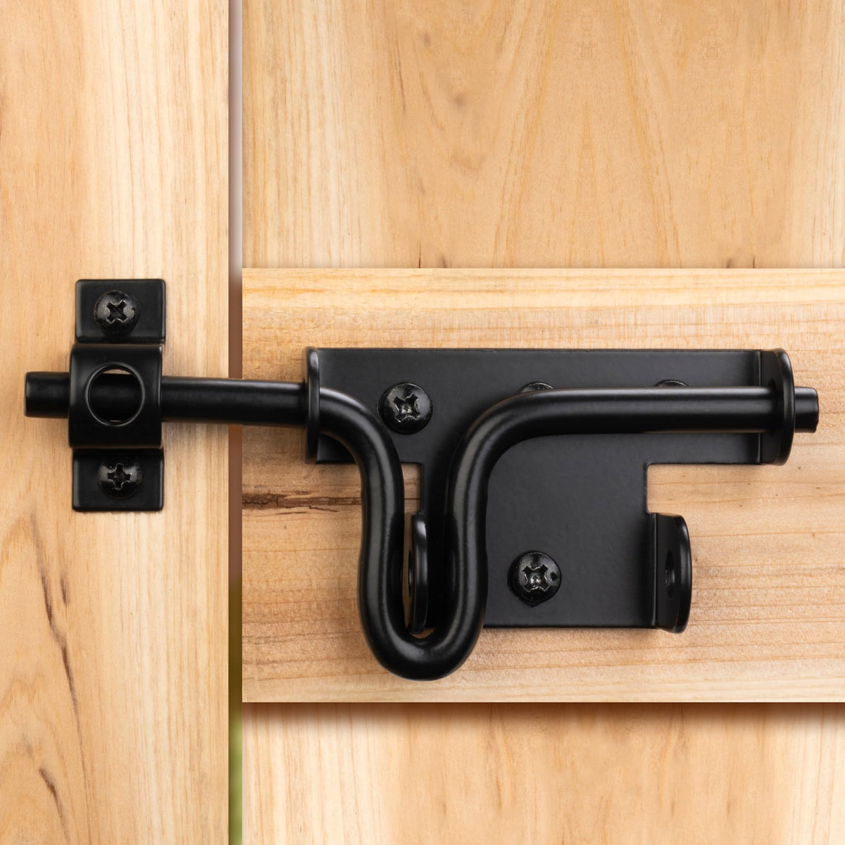 Sankins Slide Bolt Gate Latch For Wooden Fence, Heavy Duty Black Sliding Bolt Gate Lock Latch Hardware With Padlock Hole, Door Gate Latch For Wooden Gate Vinyl Fence Barn Shed, 1 Pack