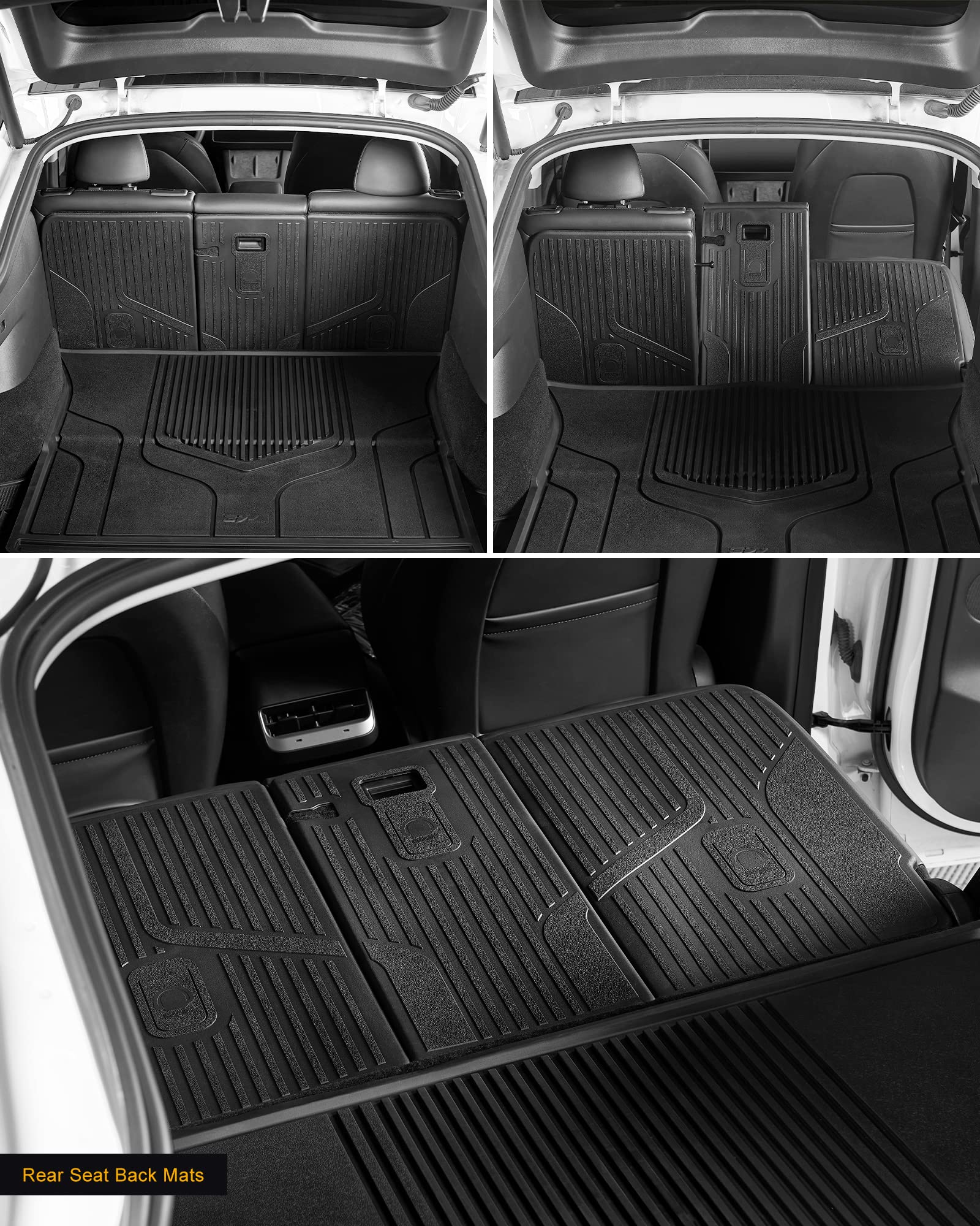 3W Tesla Model Y Floor Mats, Tpe Floor Liner For Tesla Model Y 2020-2025, Full Set Black Floor Mats, Cargo Liner And Rear Seat B