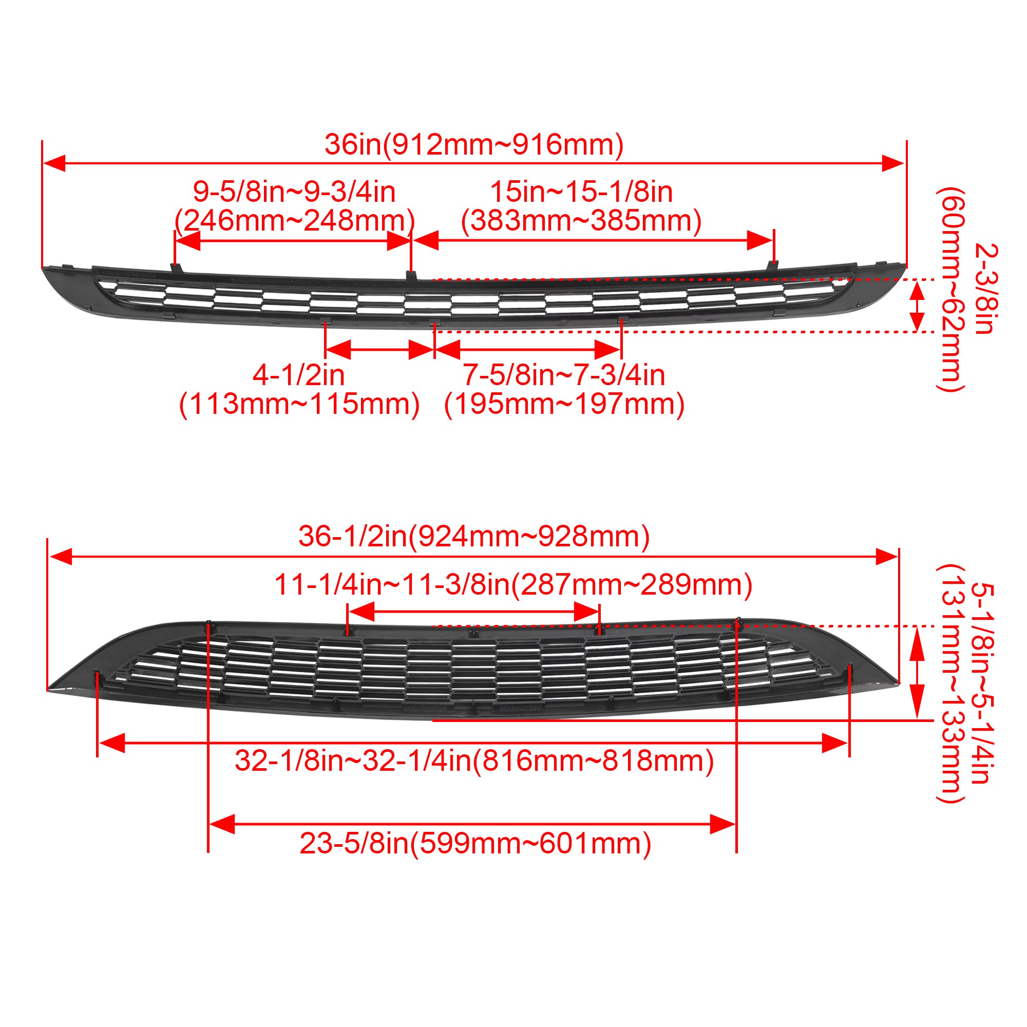 Ecotric Front Upper & Lower Grill Compatible With 2002-2006 Mini Cooper R50 R52 R53 Bumper Hood Honeycomb Mesh Grille Glossy Black 2Pcs