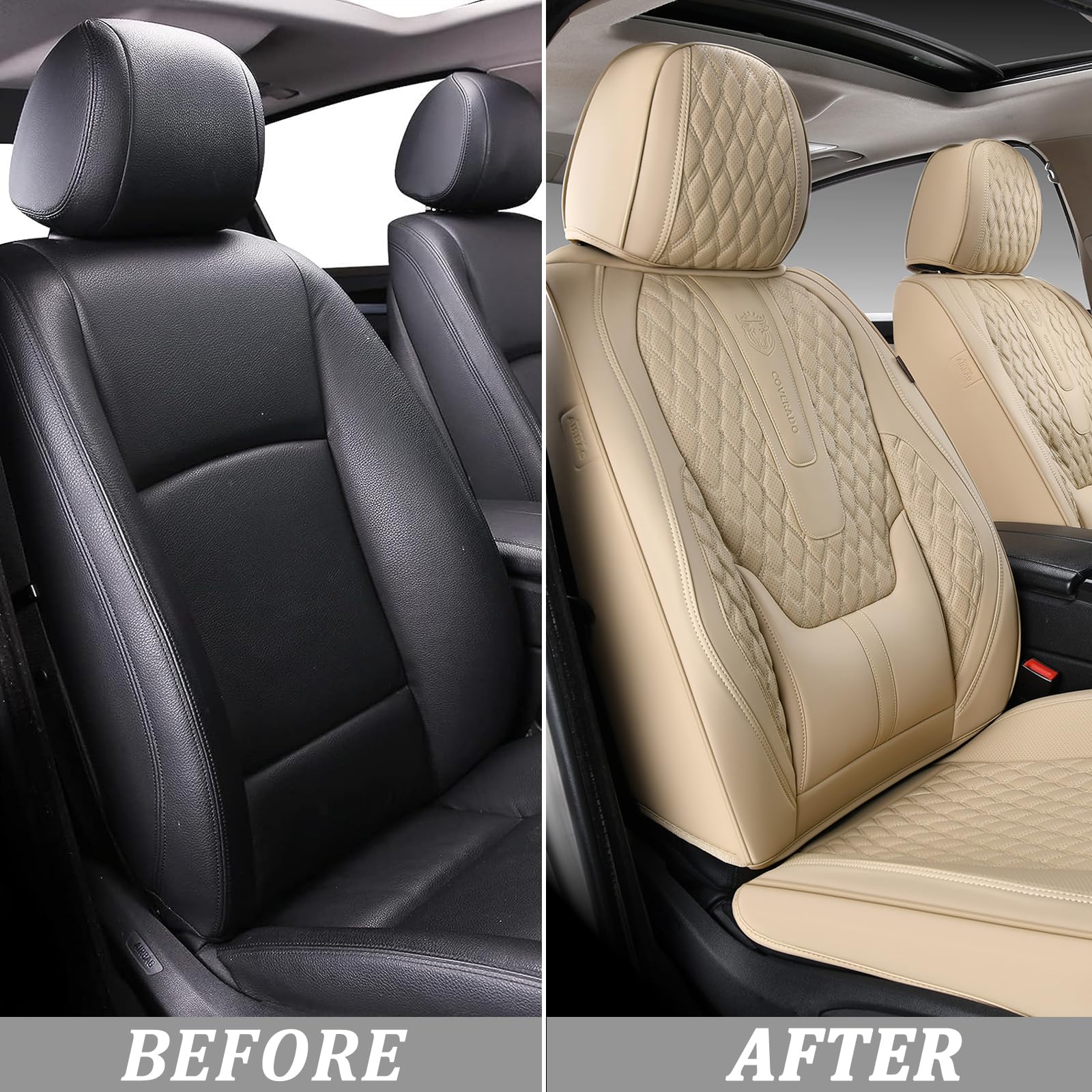 Coverado Front Seat Covers, Car Seat Covers Front Seats, Nappa Leather Seat Covers for Cars, Waterproof Seat Covers with Lumbar