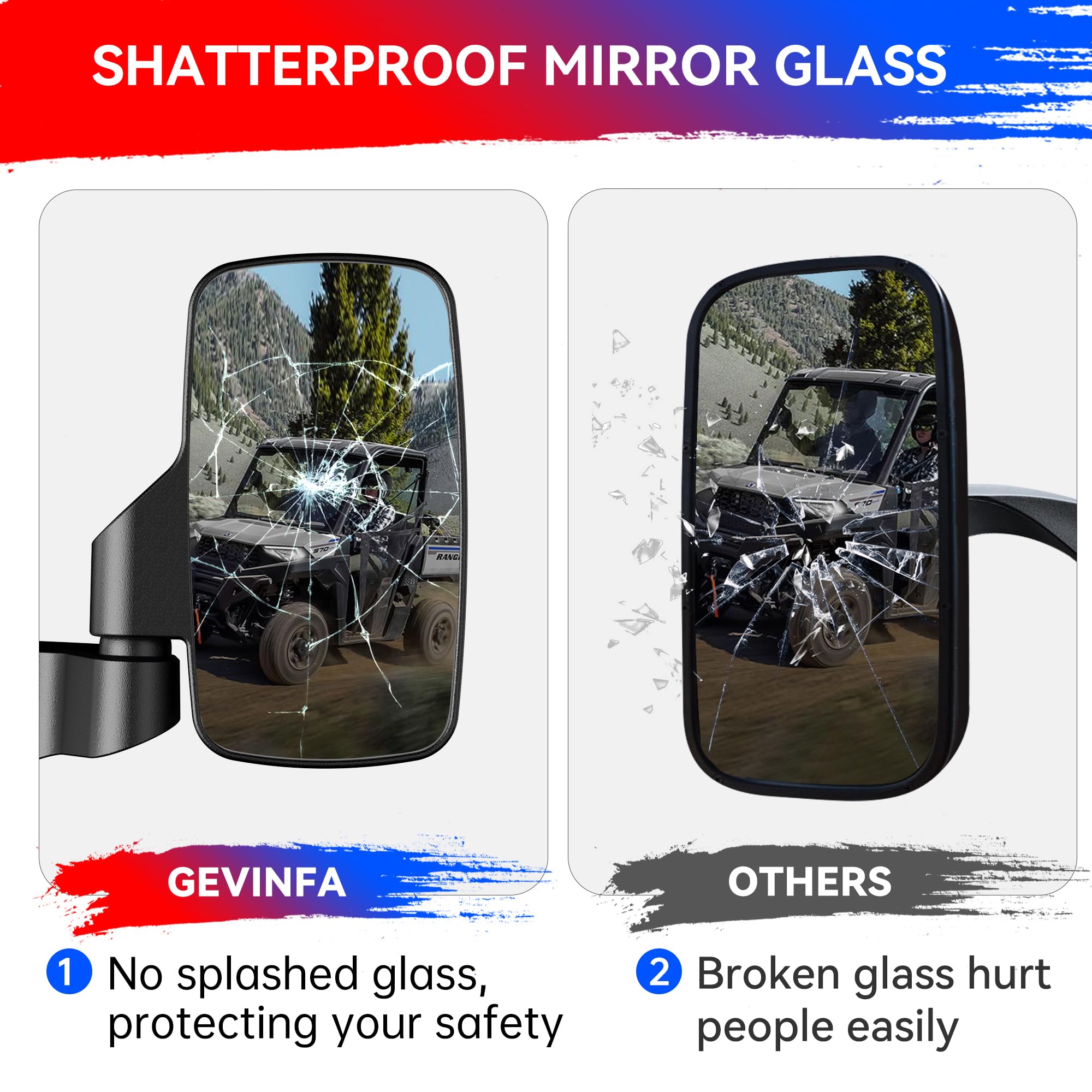 Ranger Side Rear View Mirrors Full-Door Mounted, GEVINFA UTV Side Mirrors for Polaris Ranger Door Compatible With 2018-24 Polari