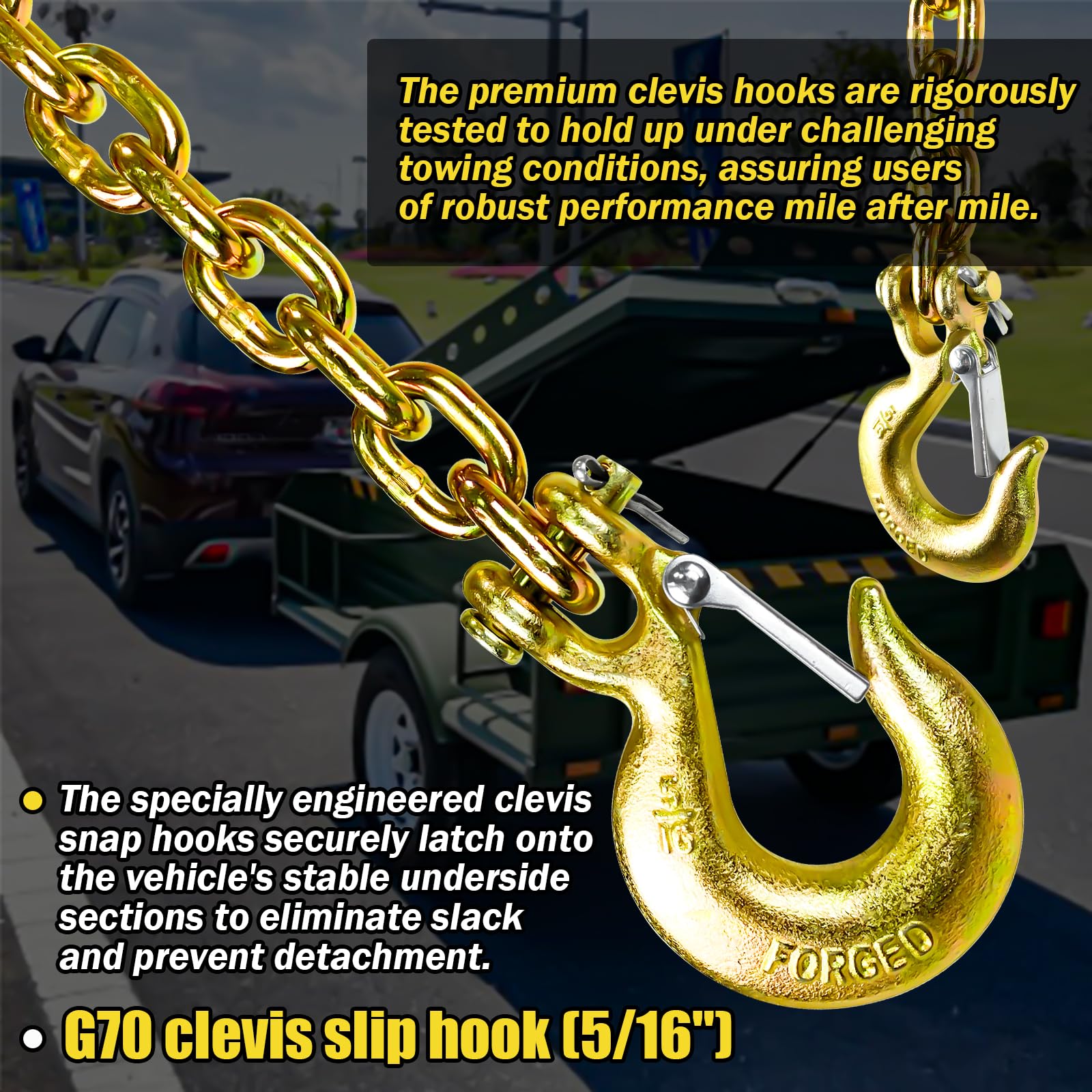 Fithoist G80 Trailer Safety Chain With 5/16'' Clevis Snap Hook - 36 Inch Heavy Duty Chain, 2-Pack, Wll 21,000 Lbs For Towing